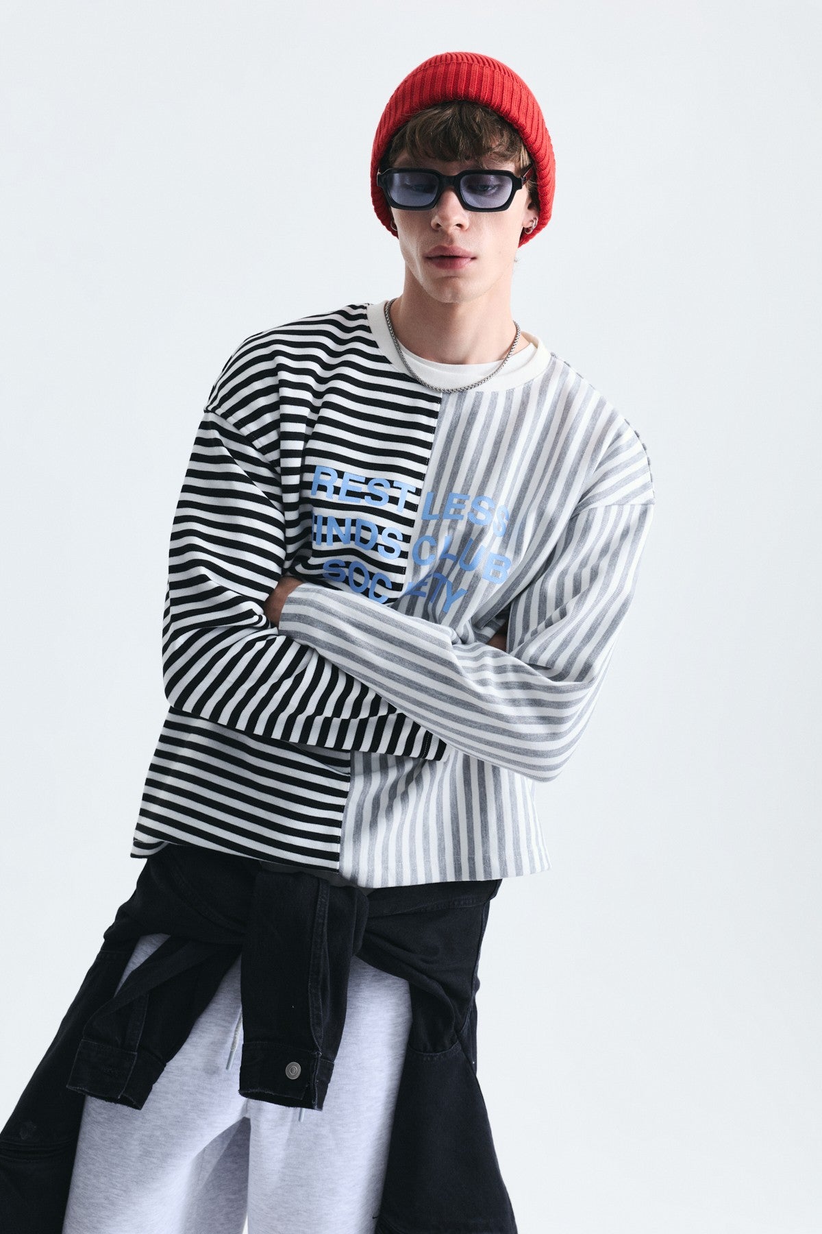 Two-Tone Striped Sweatshirt