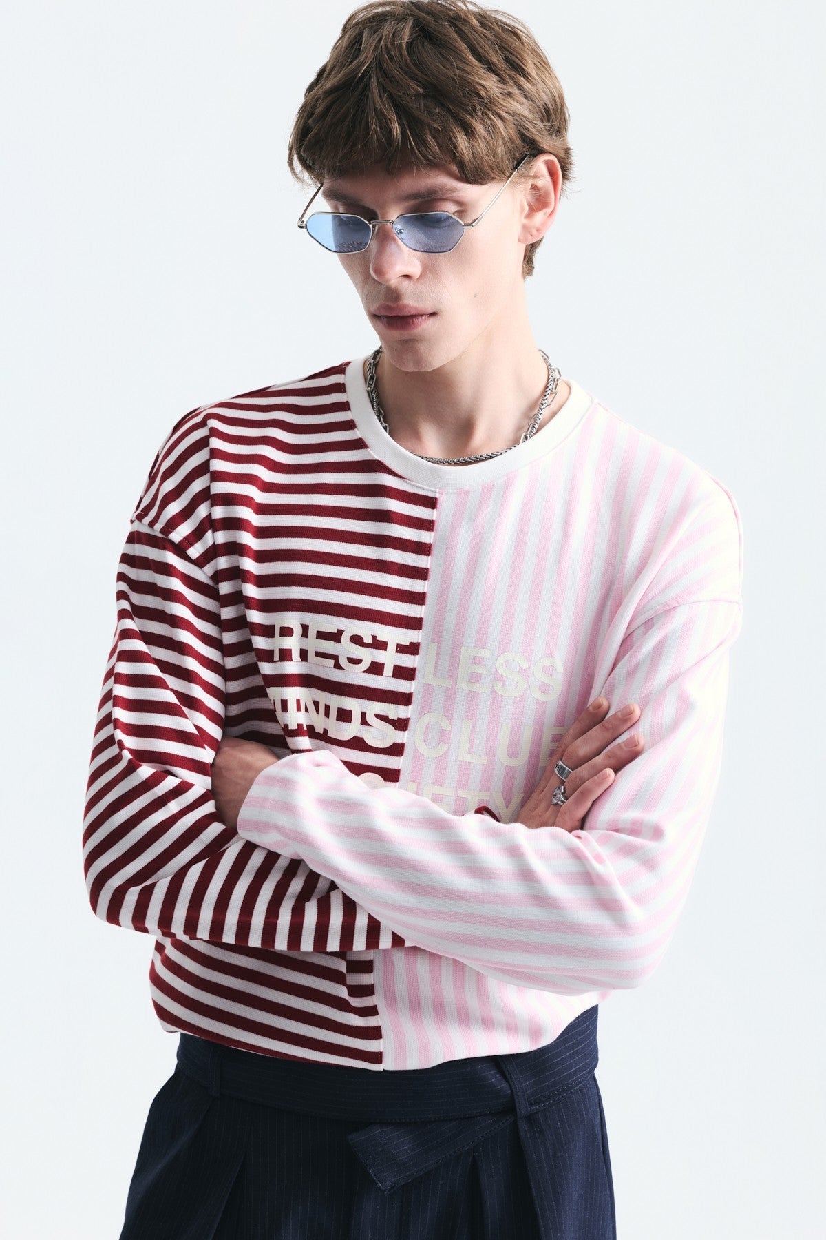Two-Tone Striped Sweatshirt