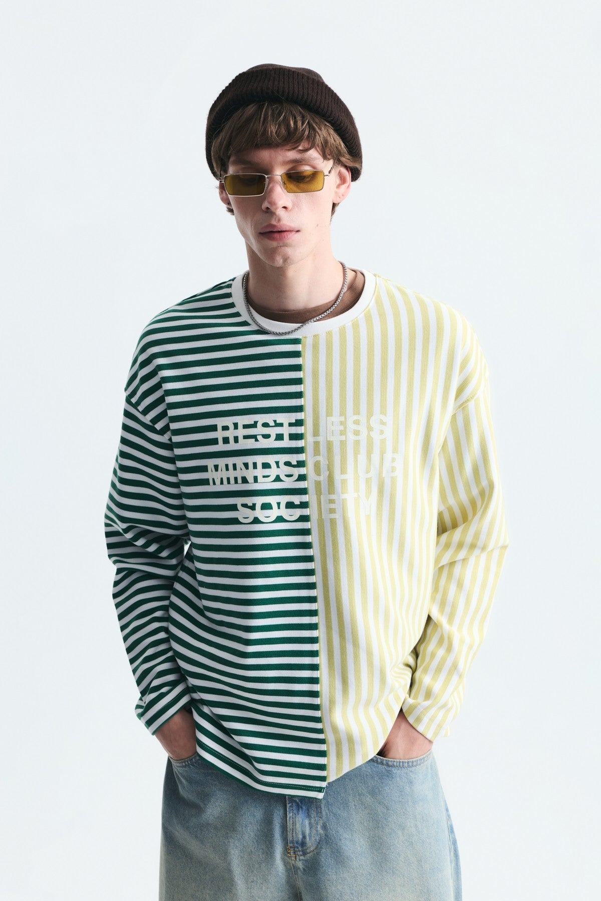 Two-Tone Striped Sweatshirt