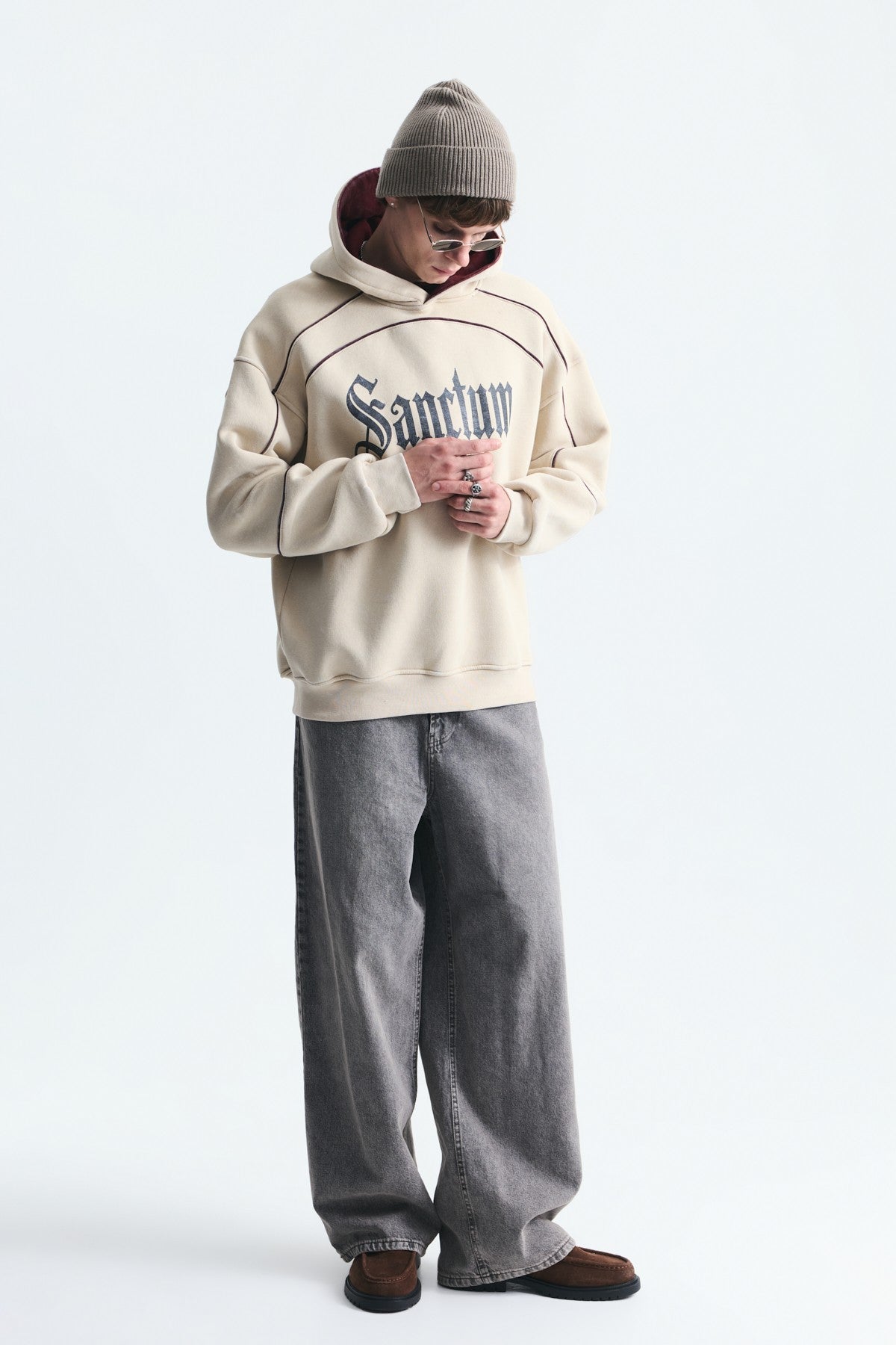 Boxy Fit Printed Hooded Sweatshirt