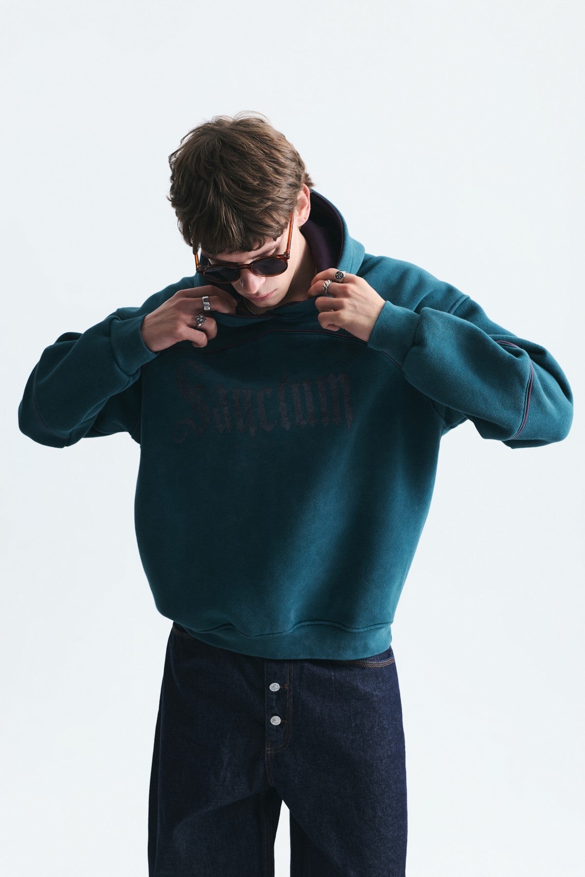 Boxy Fit Printed Hooded Sweatshirt