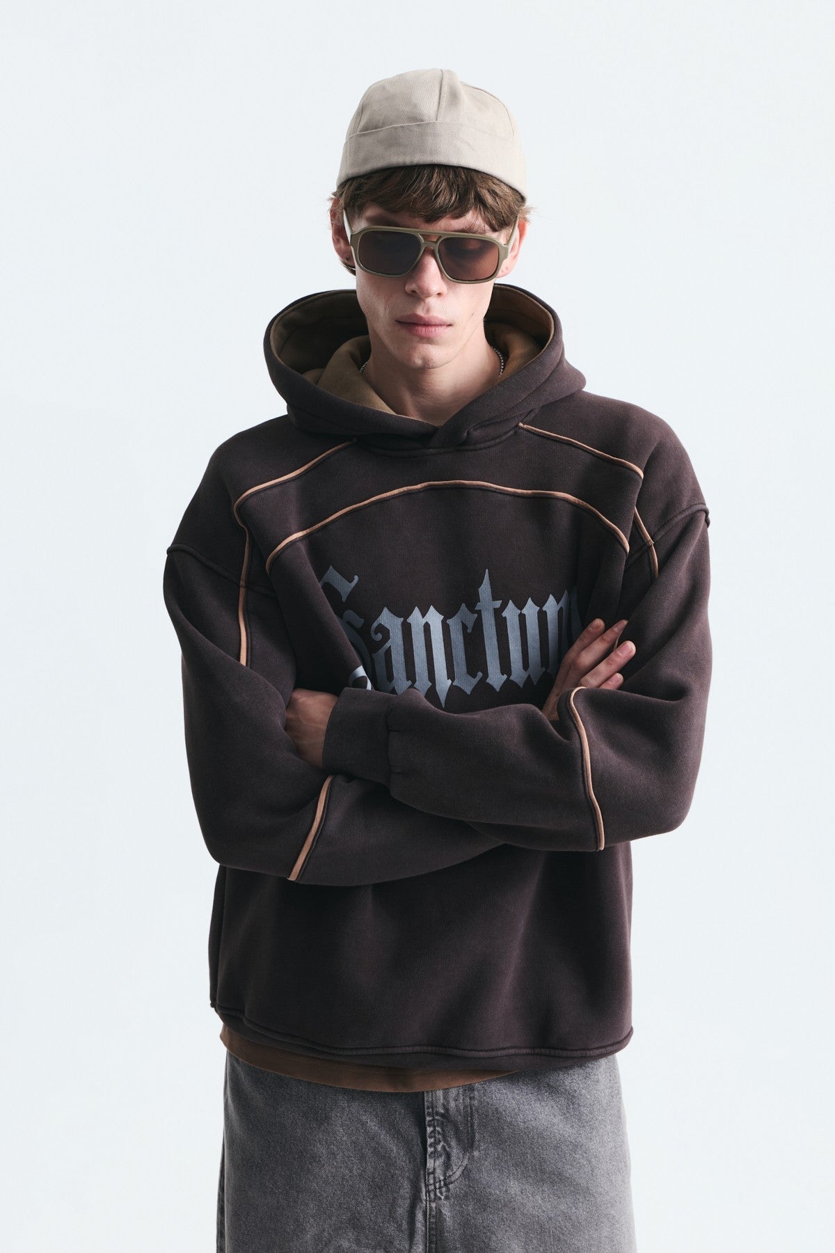 Boxy Fit Printed Hooded Sweatshirt