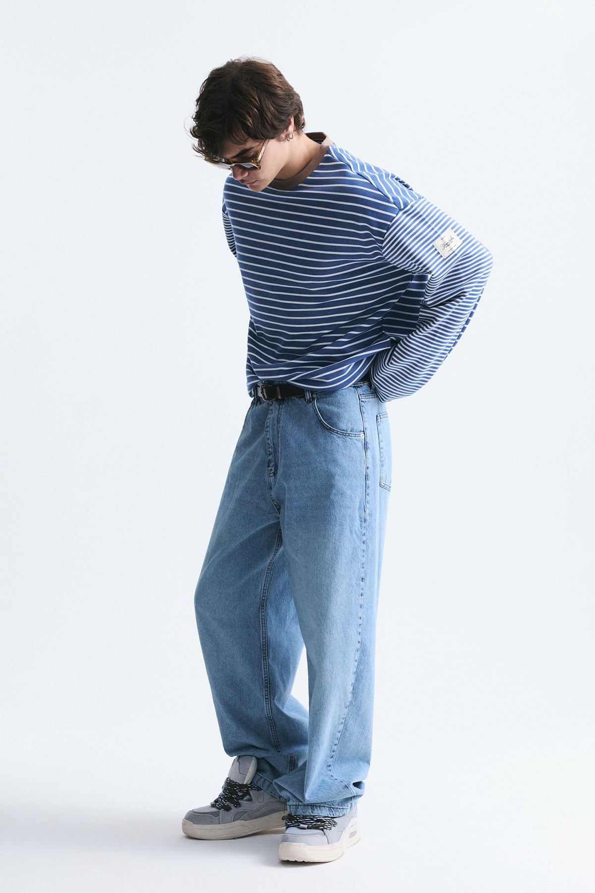 Contrast-Collar Striped Sweatshirt