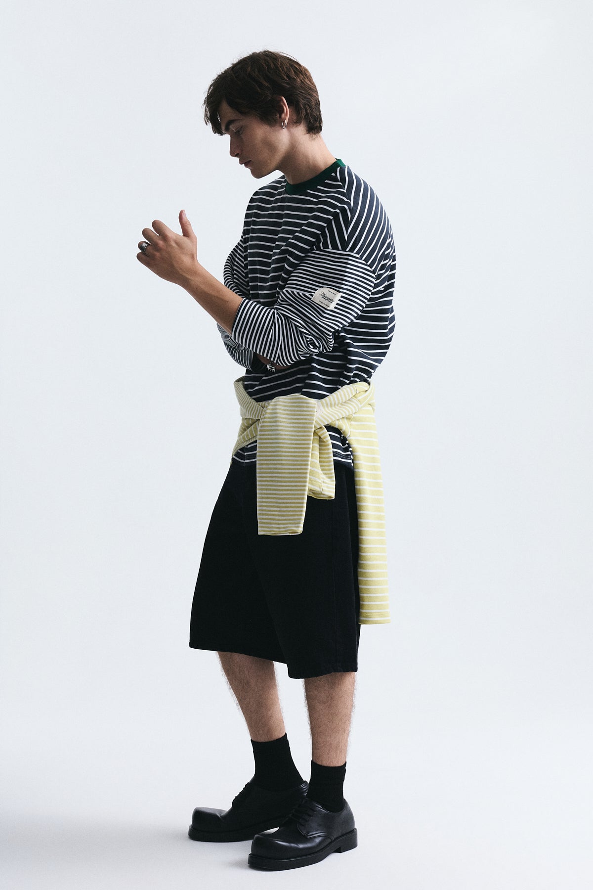 Contrast-Collar Striped Sweatshirt