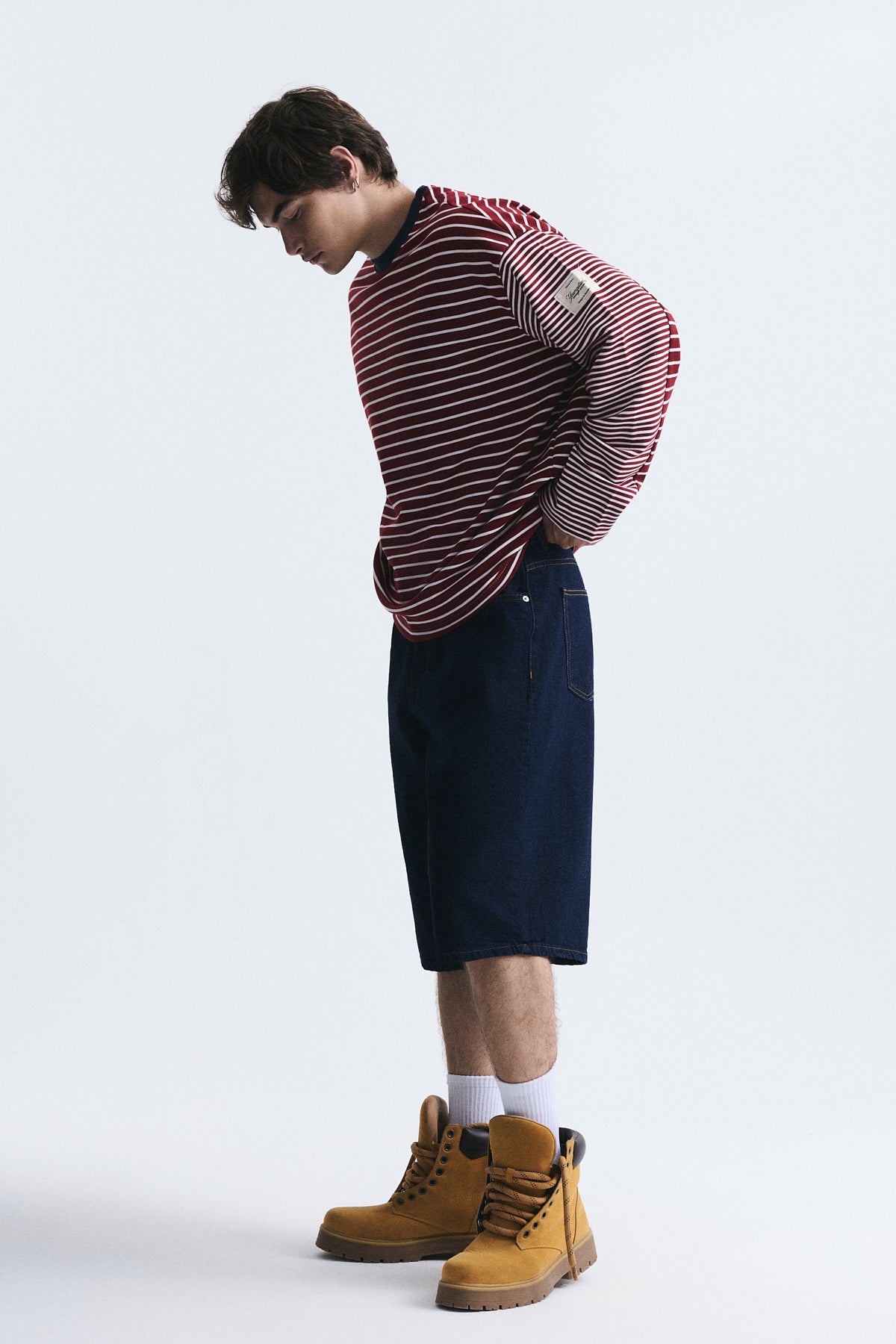 Contrast-Collar Striped Sweatshirt