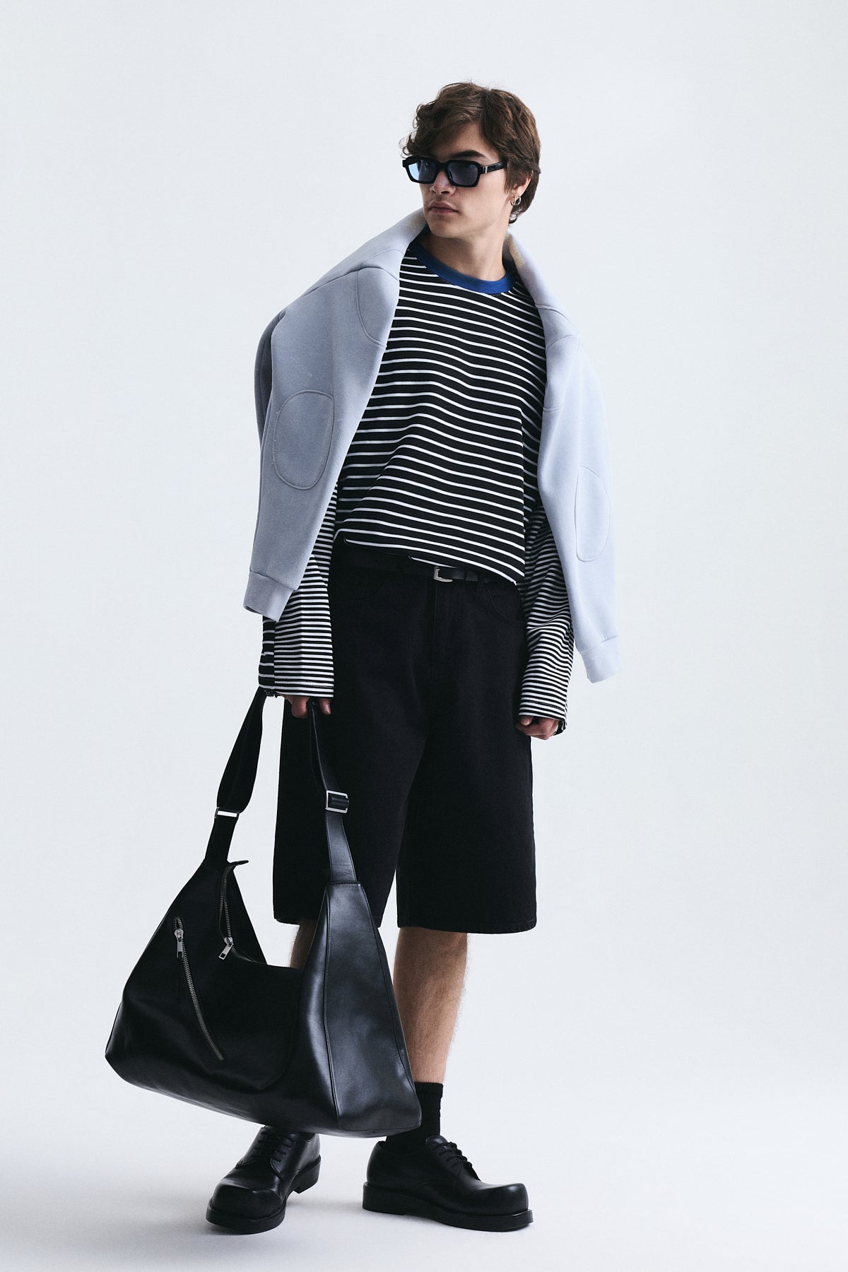 Contrast-Collar Striped Sweatshirt