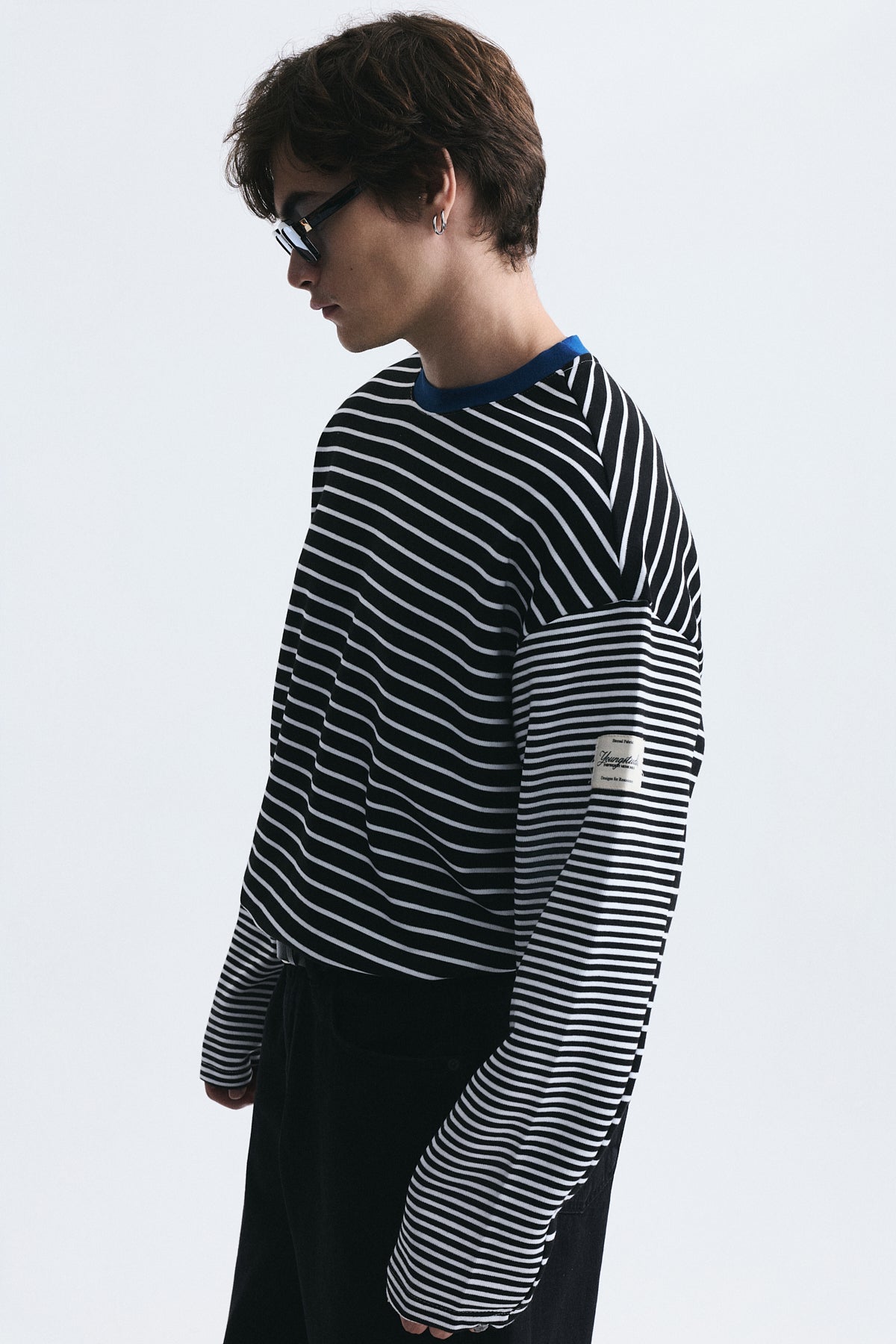 Contrast-Collar Striped Sweatshirt