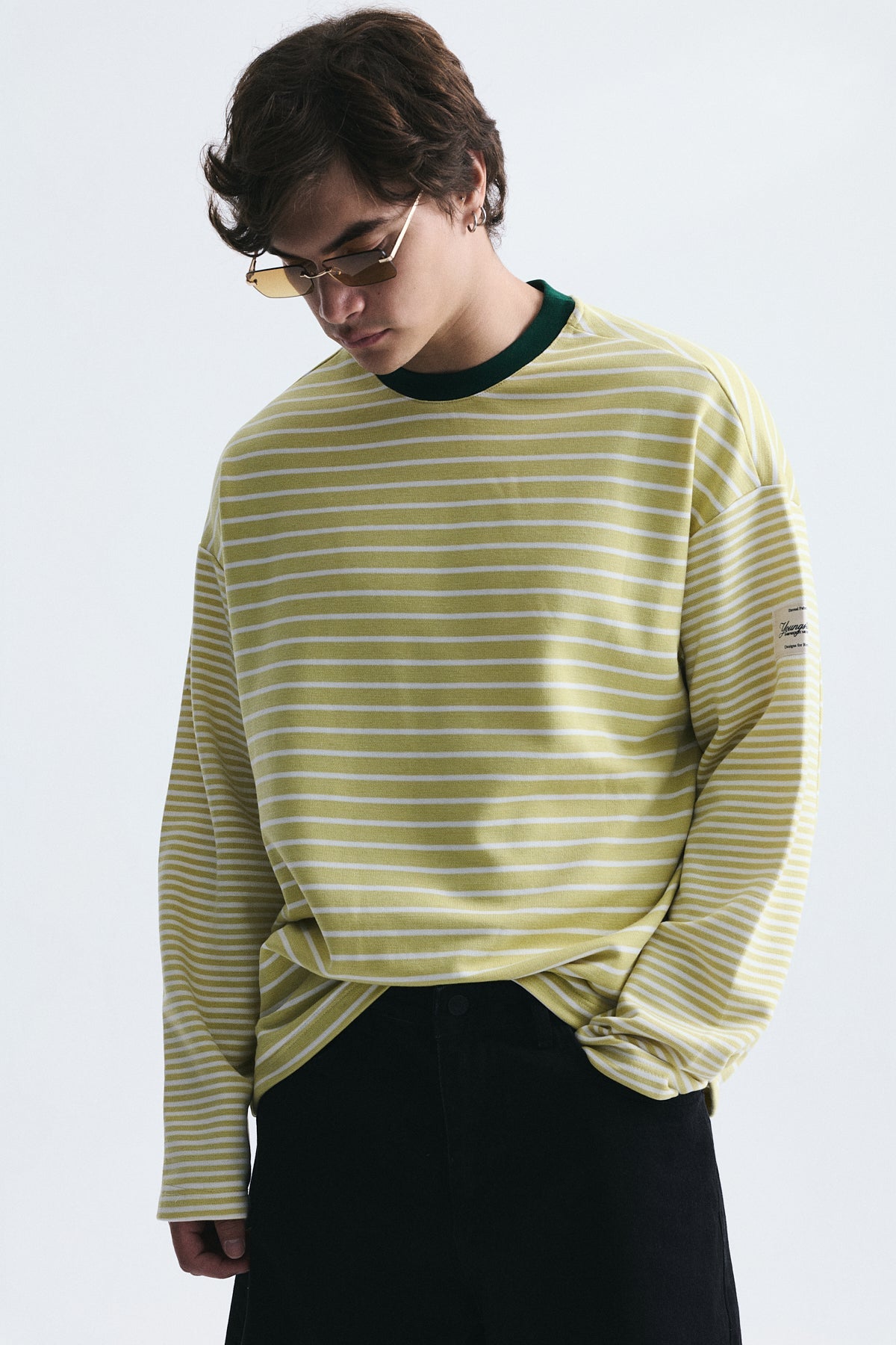 Contrast-Collar Striped Sweatshirt
