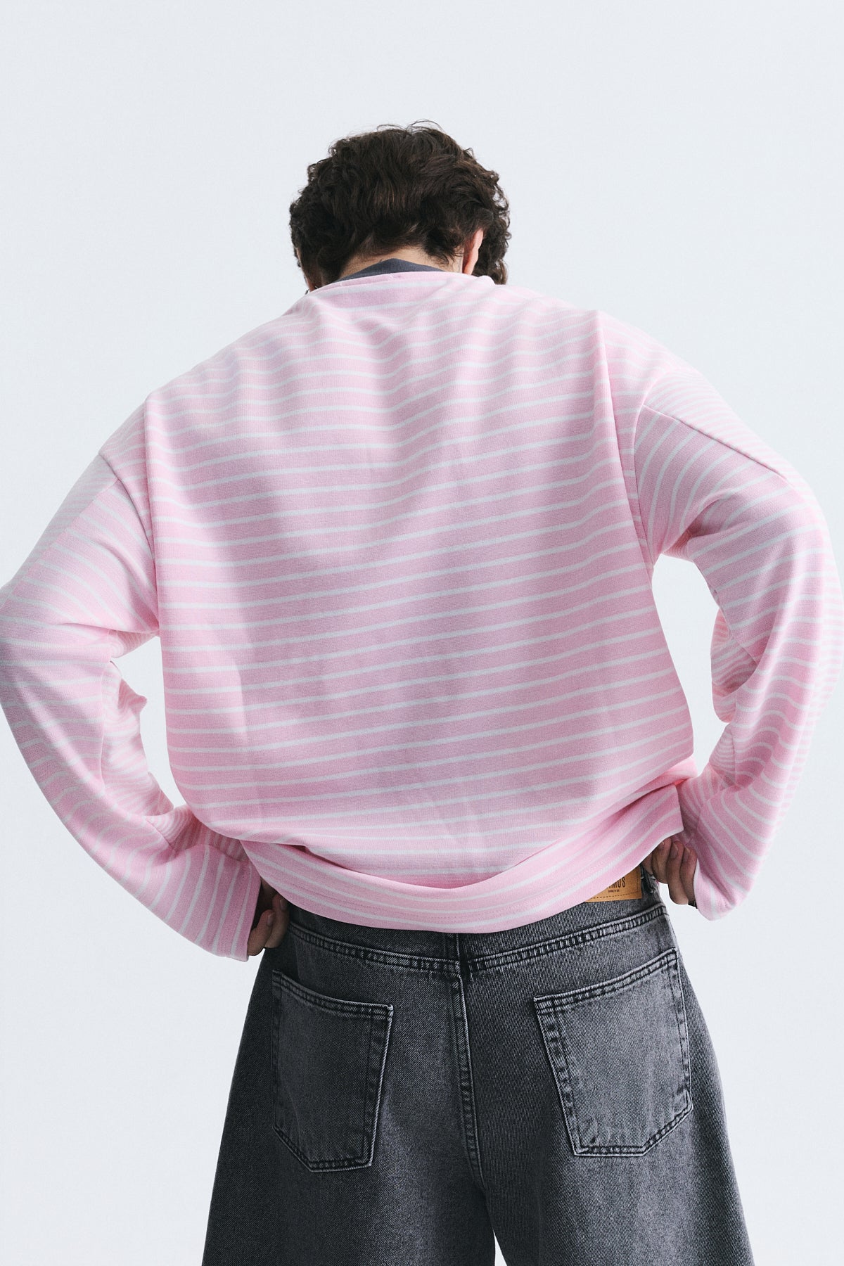 Contrast-Collar Striped Sweatshirt