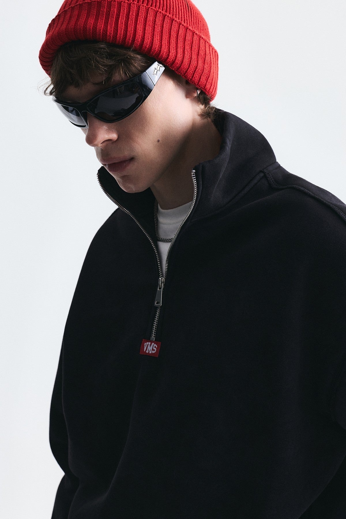 Boxy-Fit Sweatshirt with a Stand-Up Collar and Zipper