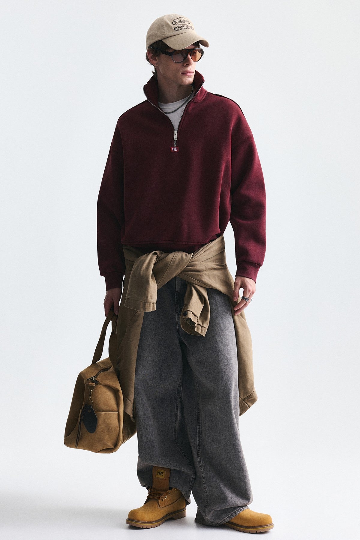 Boxy-Fit Sweatshirt with a Stand-Up Collar and Zipper