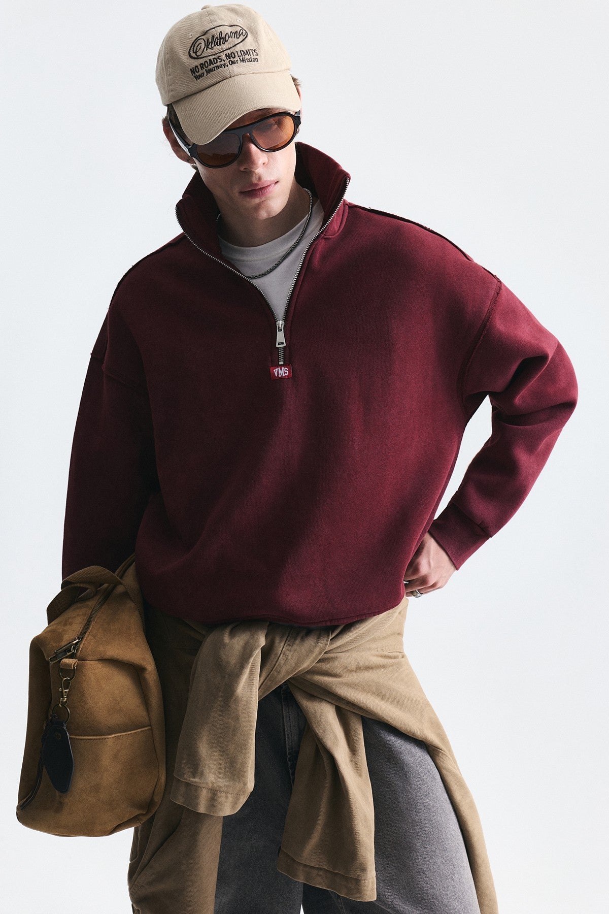 Boxy-Fit Sweatshirt with a Stand-Up Collar and Zipper