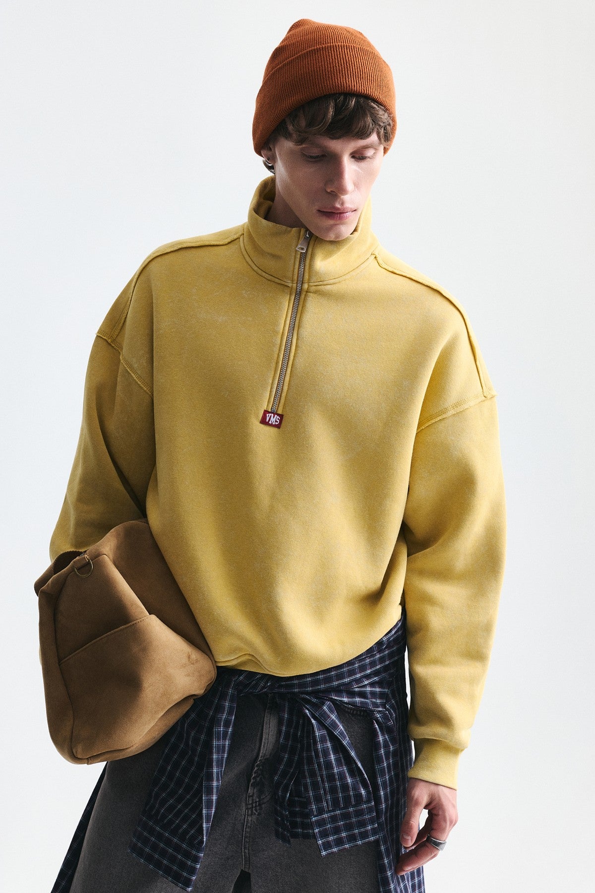 Boxy-Fit Sweatshirt with a Stand-Up Collar and Zipper