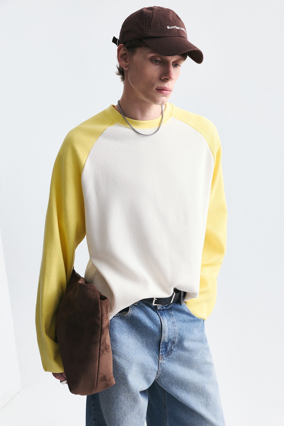 Color-Blocked Textured Sweatshirt