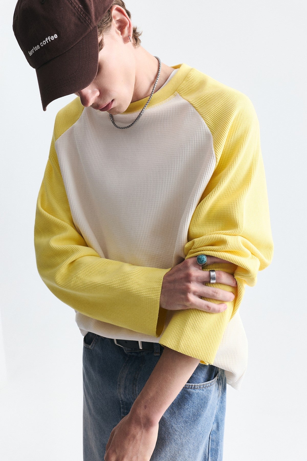 Color-Blocked Textured Sweatshirt