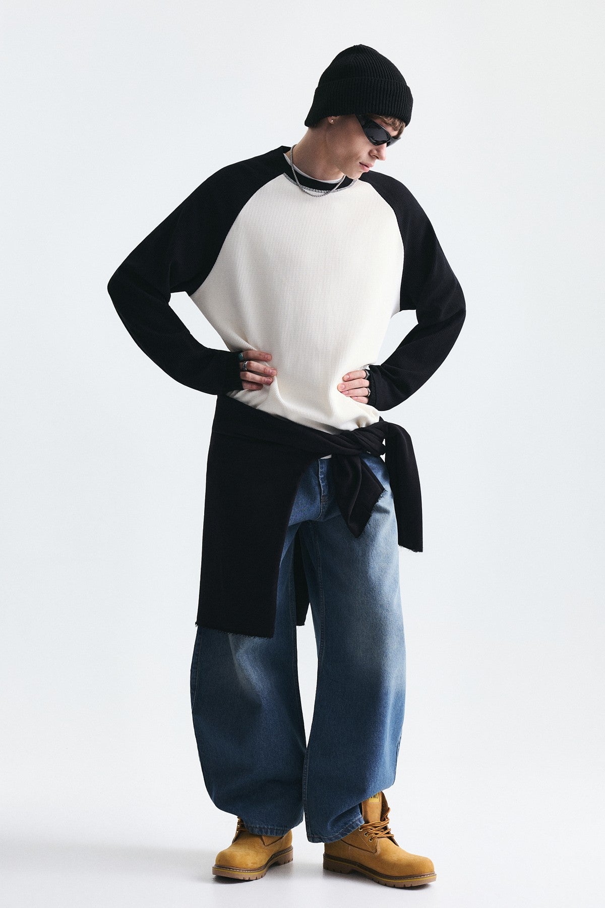 Color-Blocked Textured Sweatshirt