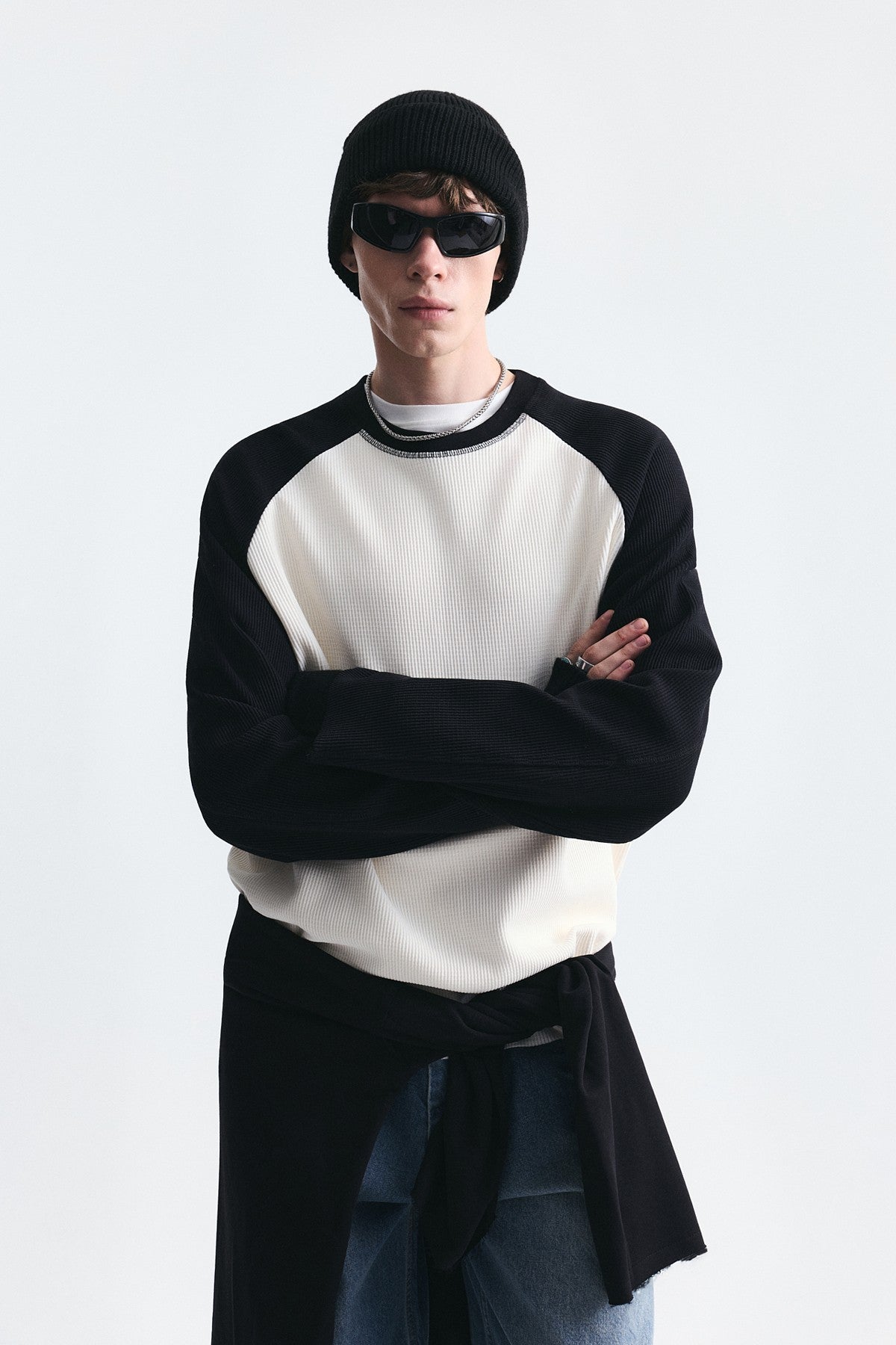 Color-Blocked Textured Sweatshirt
