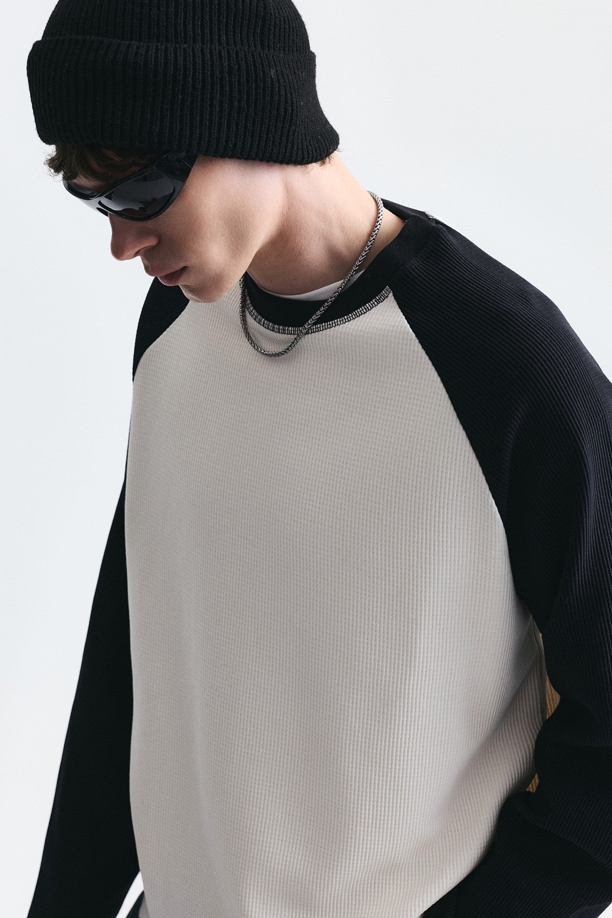 Color-Blocked Textured Sweatshirt