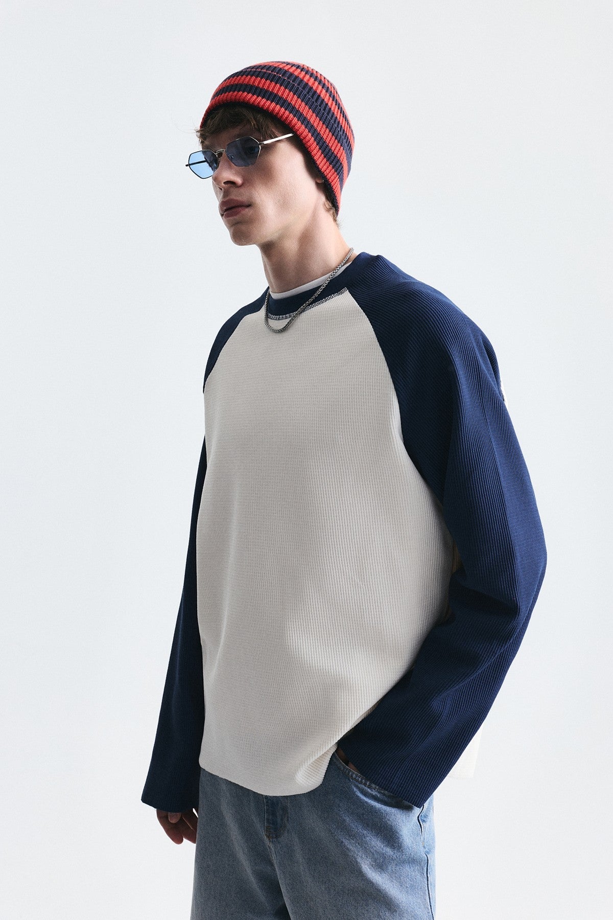 Color-Blocked Textured Sweatshirt