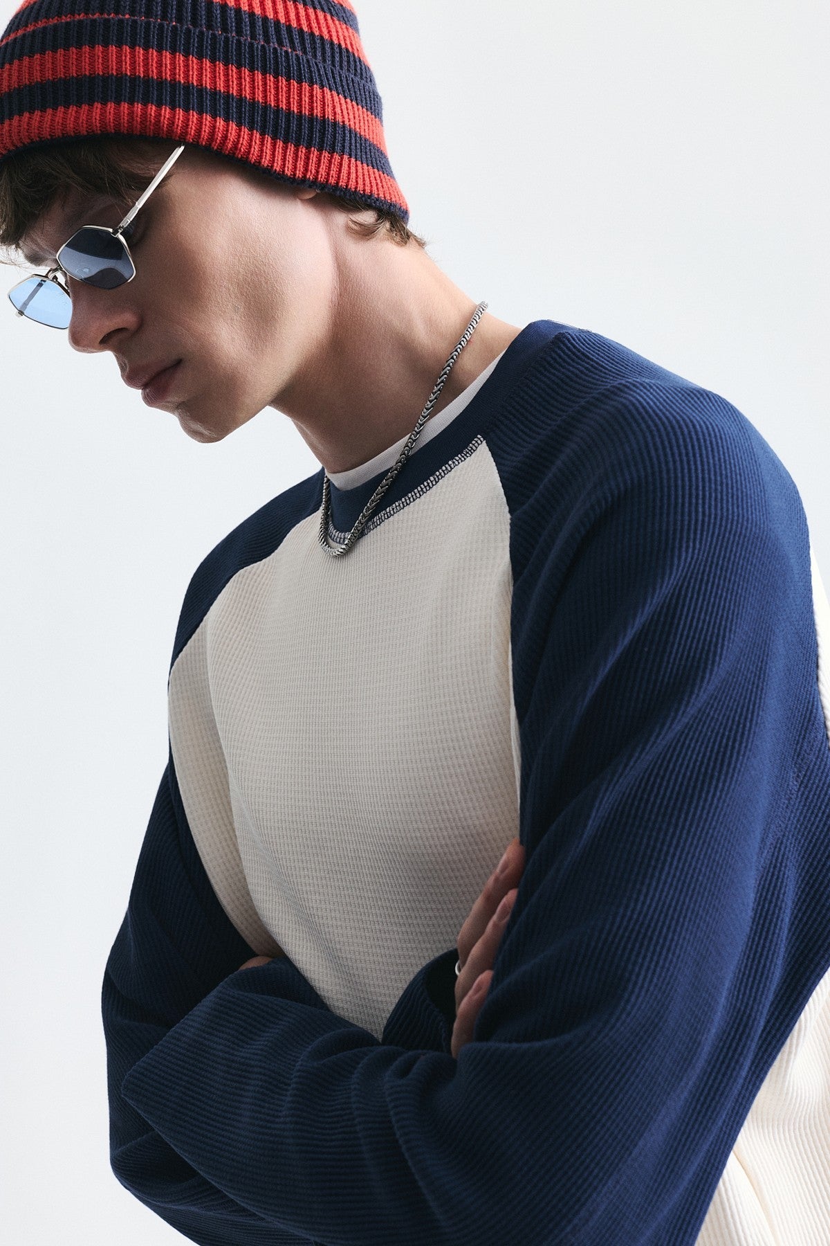 Color-Blocked Textured Sweatshirt