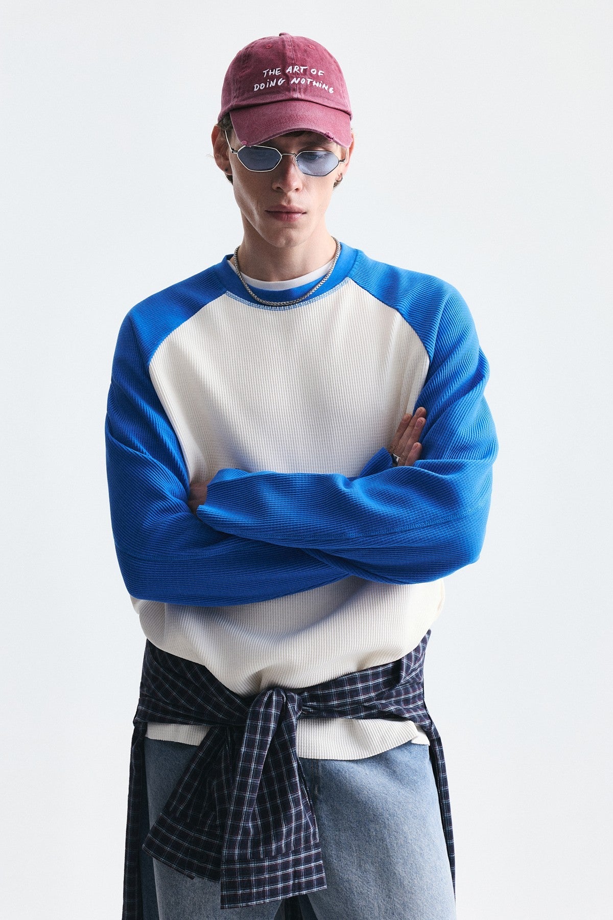 Color-Blocked Textured Sweatshirt