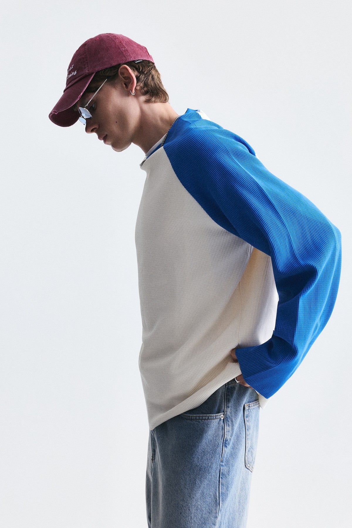 Color-Blocked Textured Sweatshirt