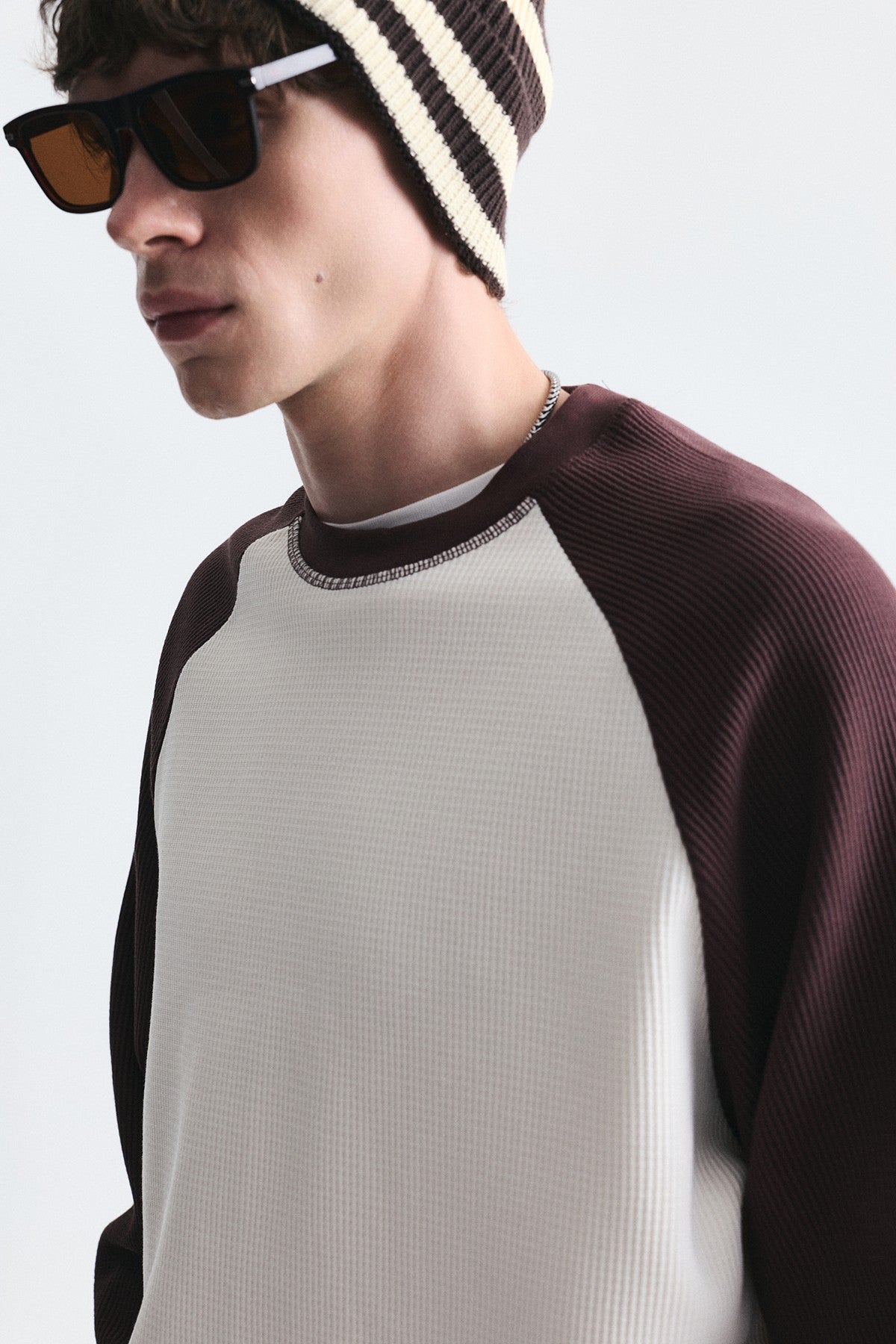 Color-Blocked Textured Sweatshirt