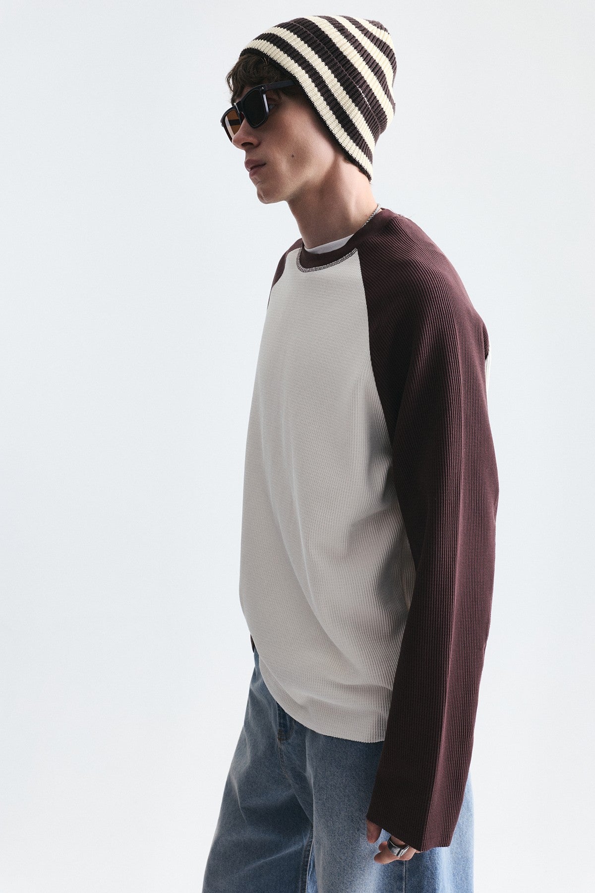 Color-Blocked Textured Sweatshirt