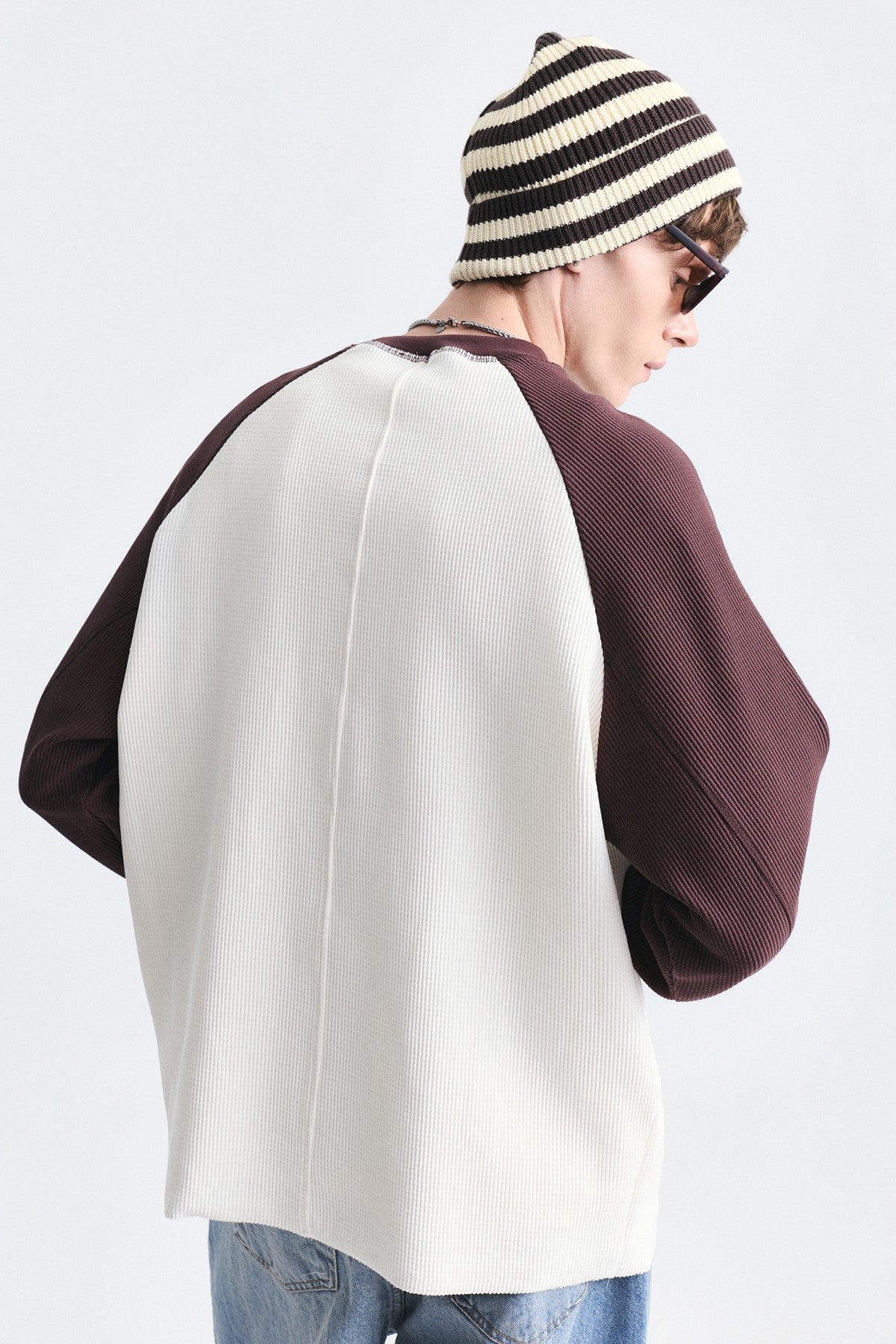 Color-Blocked Textured Sweatshirt
