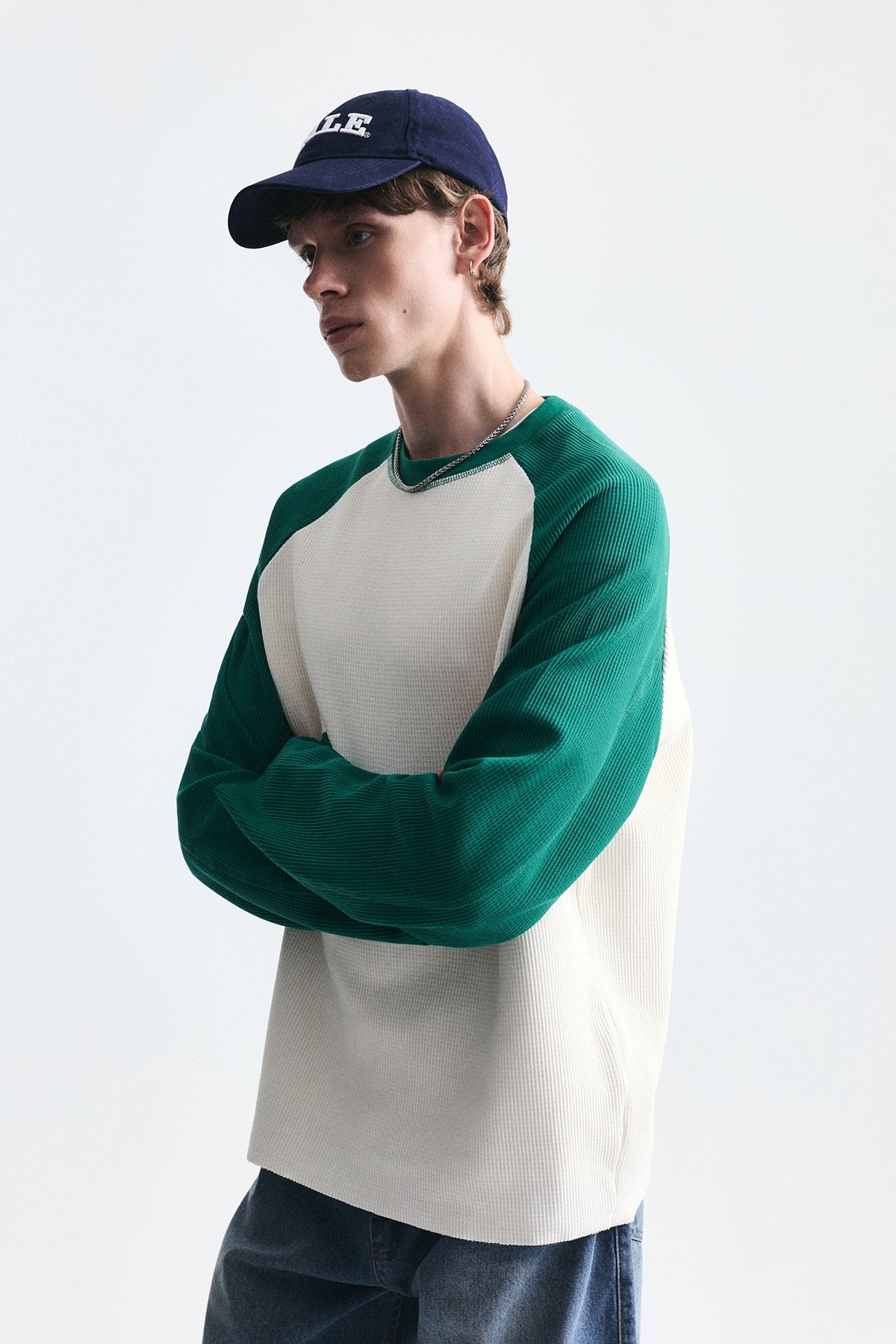 Color-Blocked Textured Sweatshirt