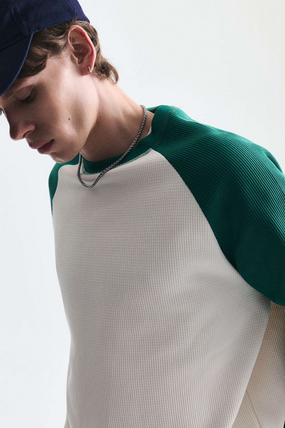 Color-Blocked Textured Sweatshirt