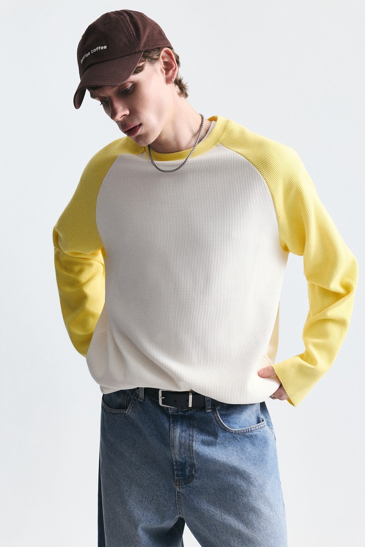 Color-Blocked Textured Sweatshirt