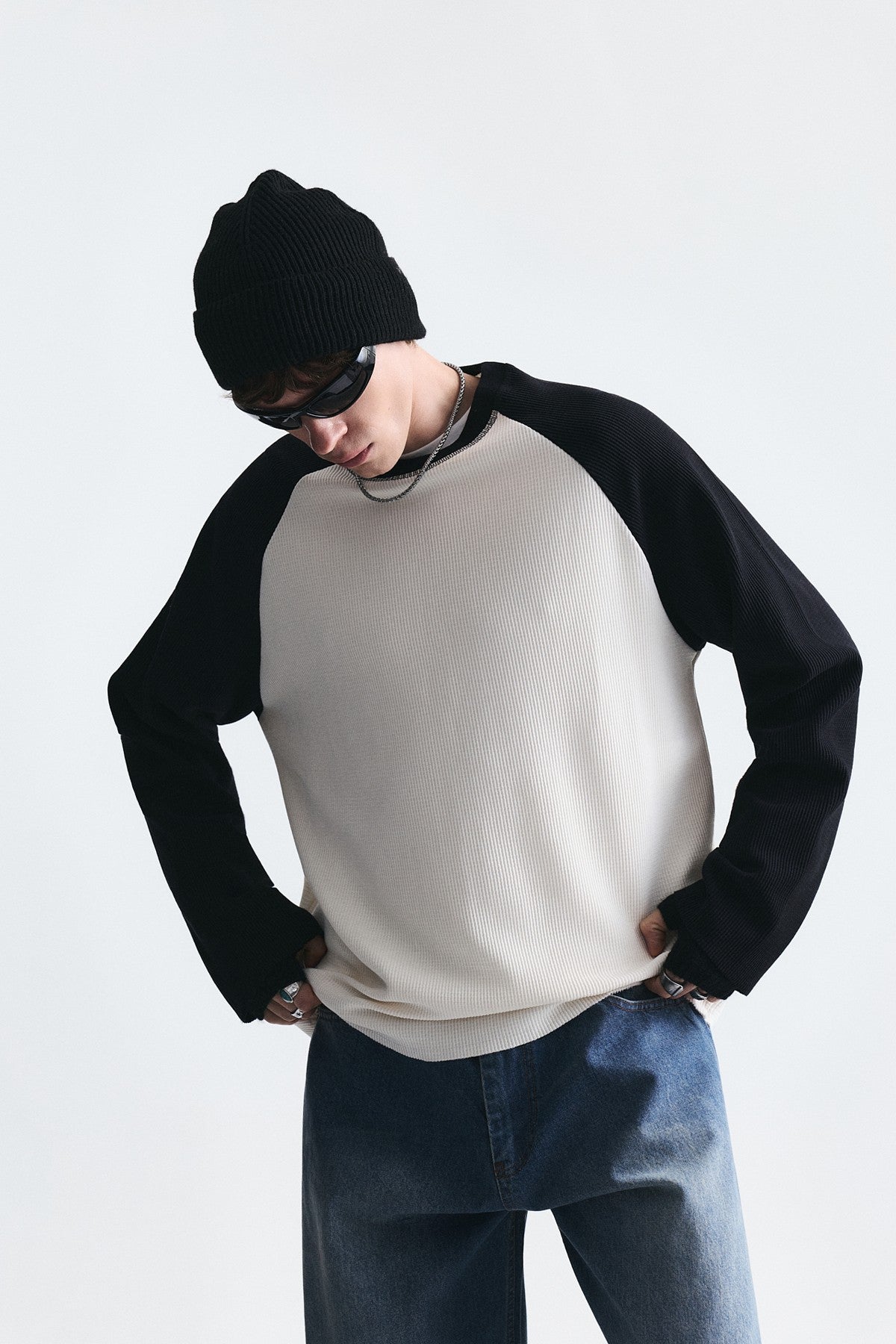 Color-Blocked Textured Sweatshirt