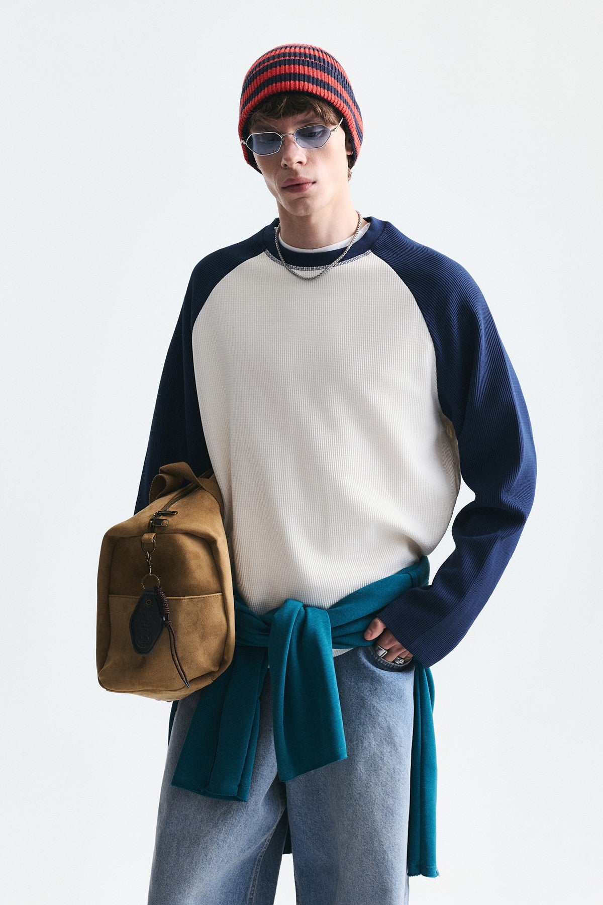 Color-Blocked Textured Sweatshirt