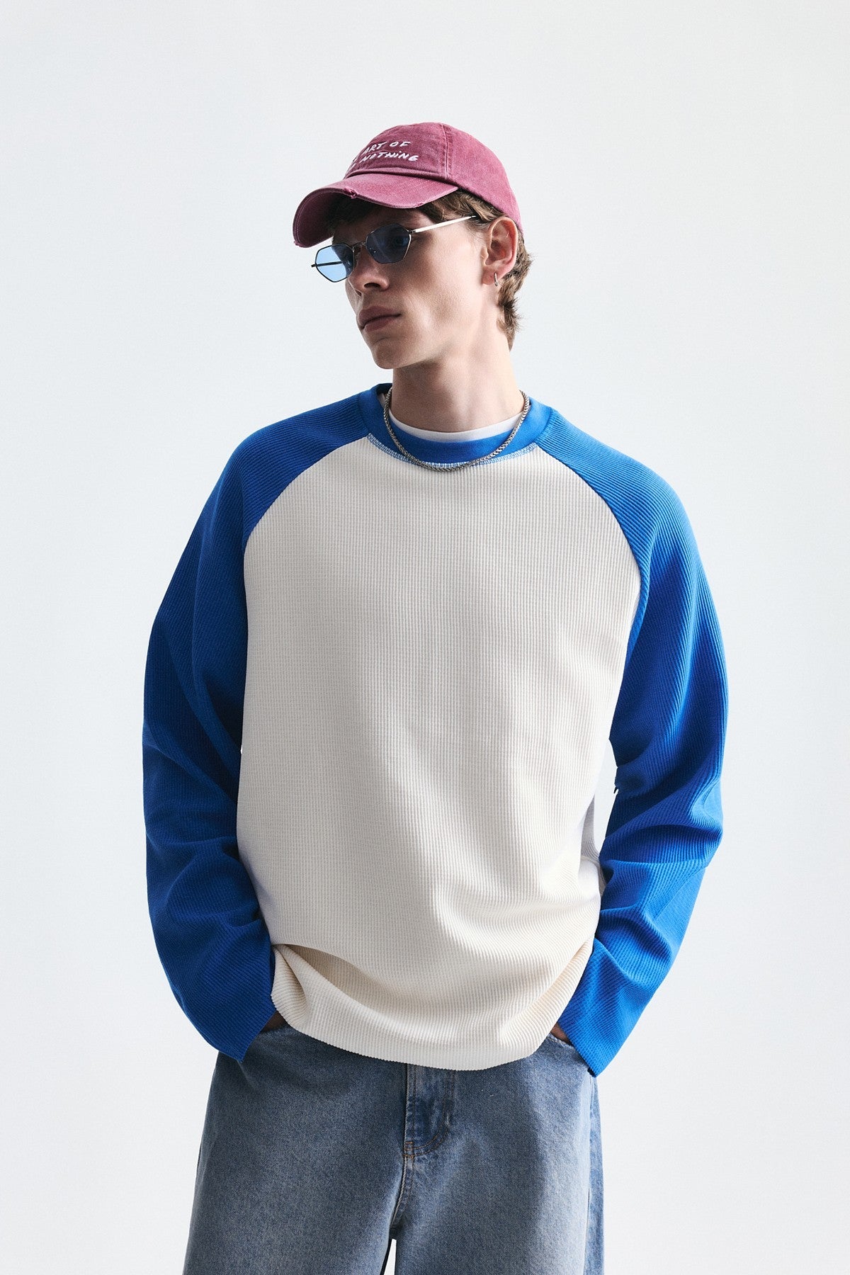 Color-Blocked Textured Sweatshirt