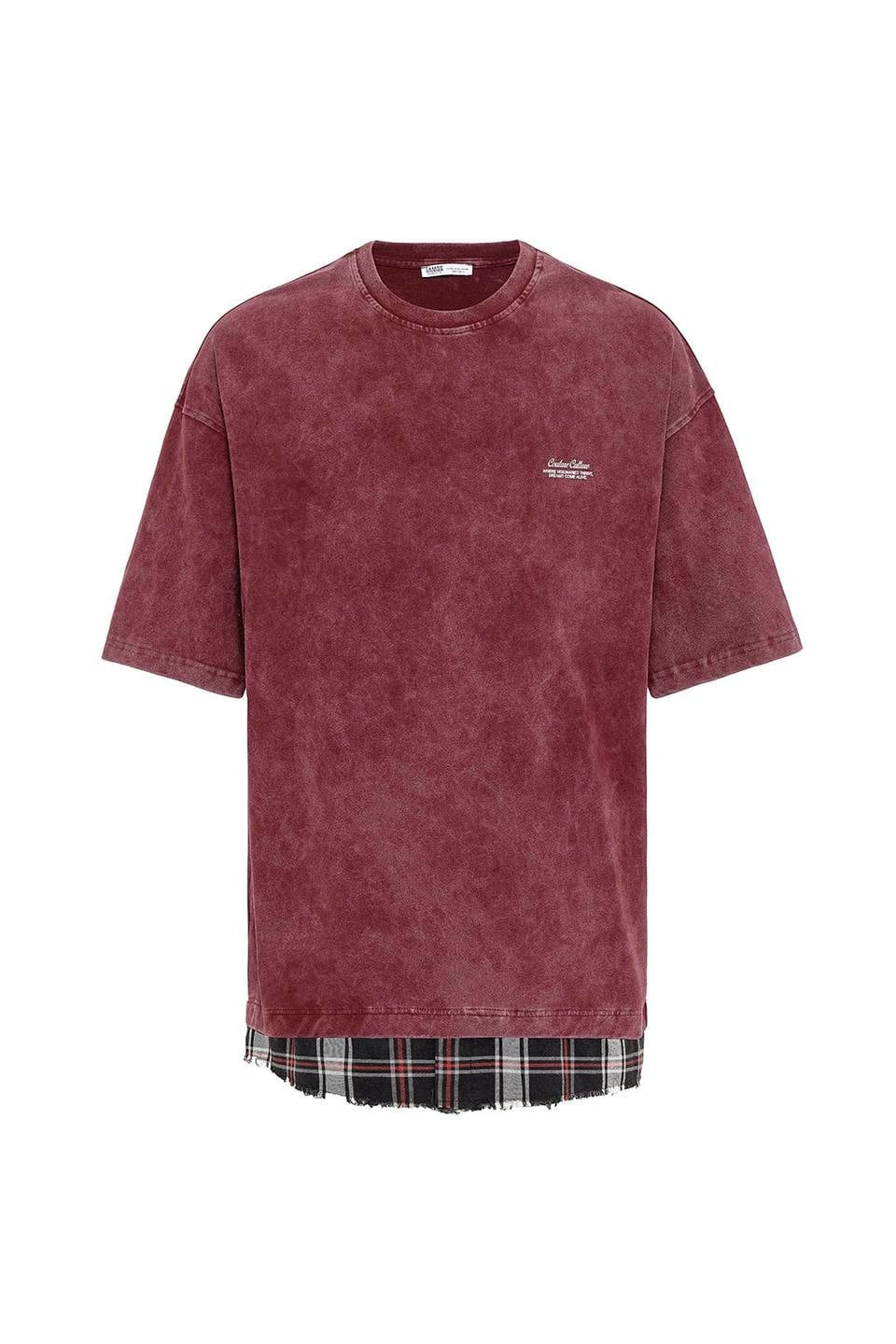 Oversized T-Shirt with Checkered Details and a Washed Look