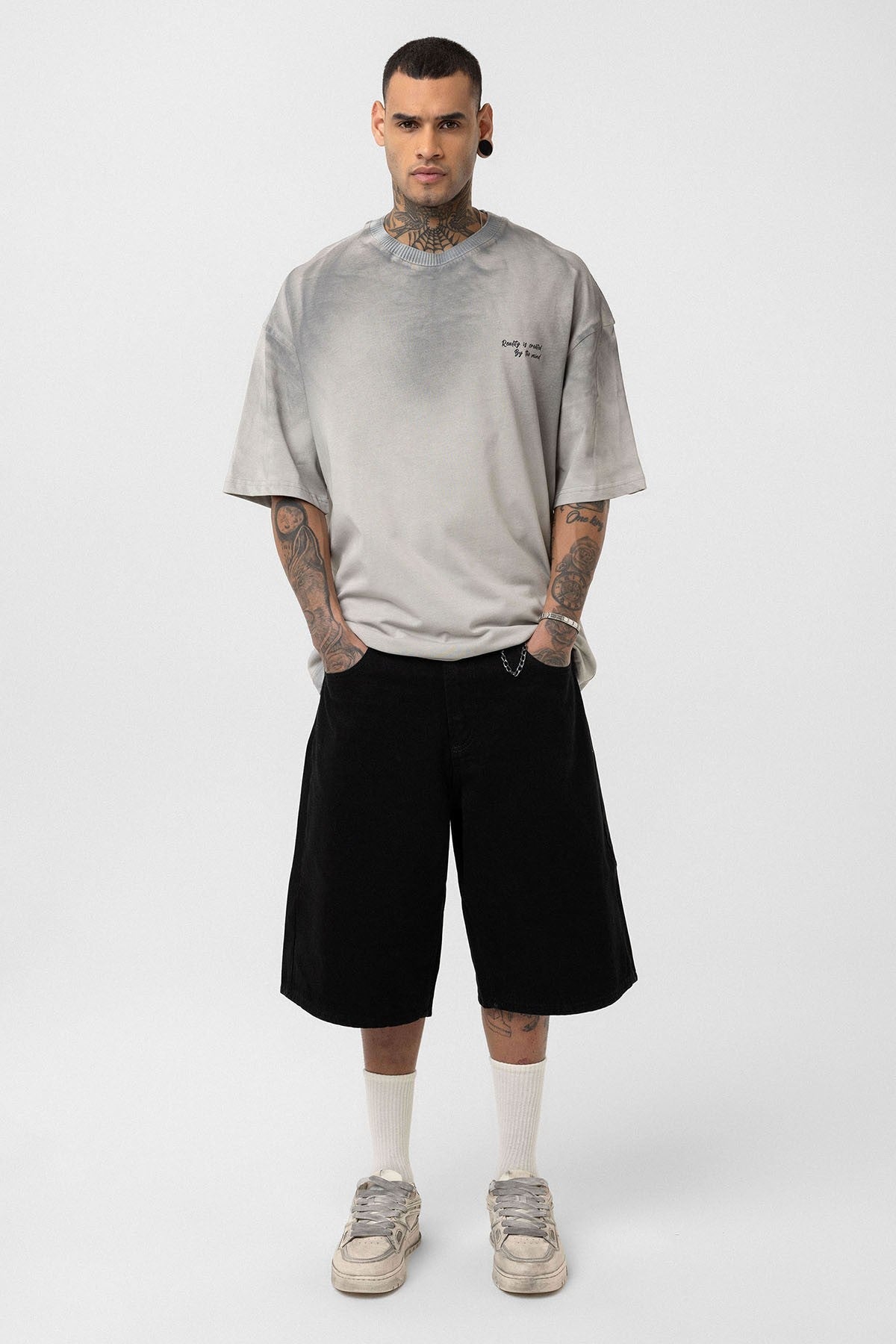 Oversized T-Shirt with Washed-Out Print and Detailed Design