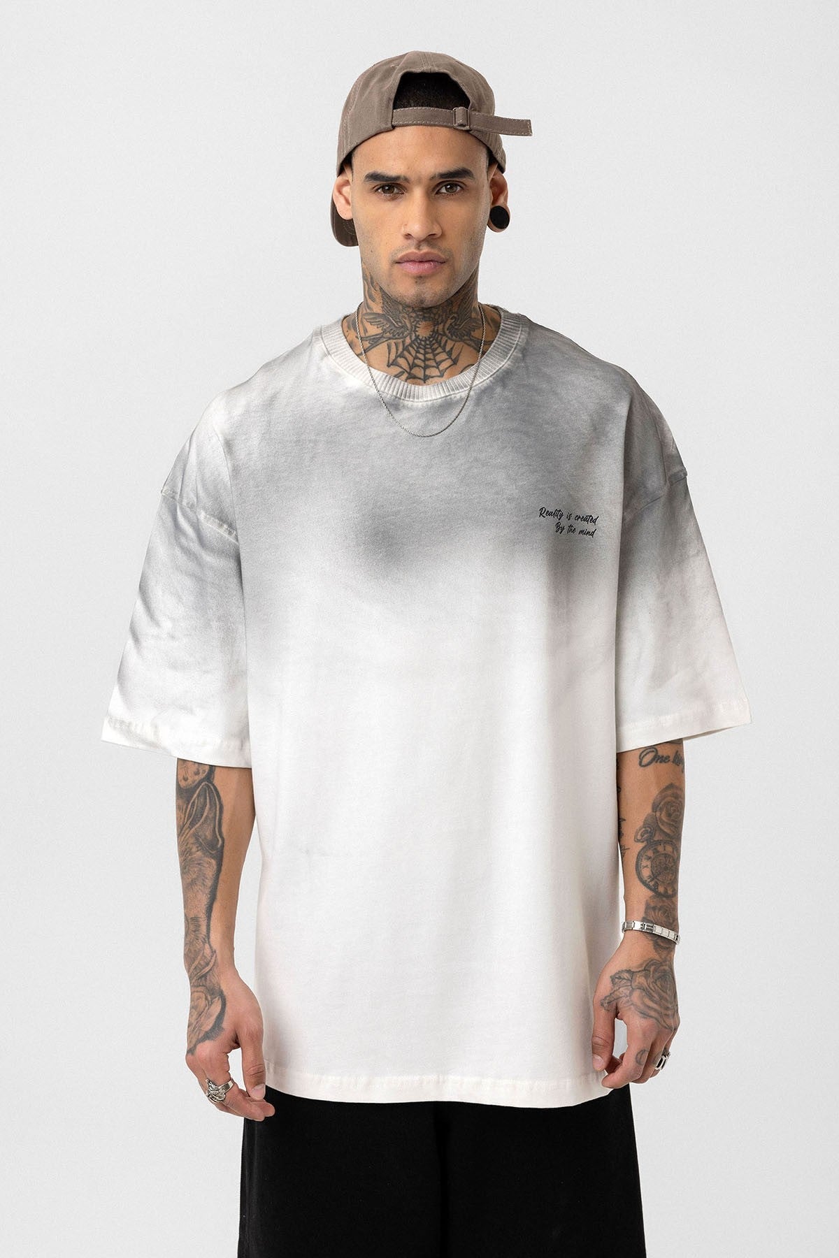 Oversized T-Shirt with Washed-Out Print and Detailed Design