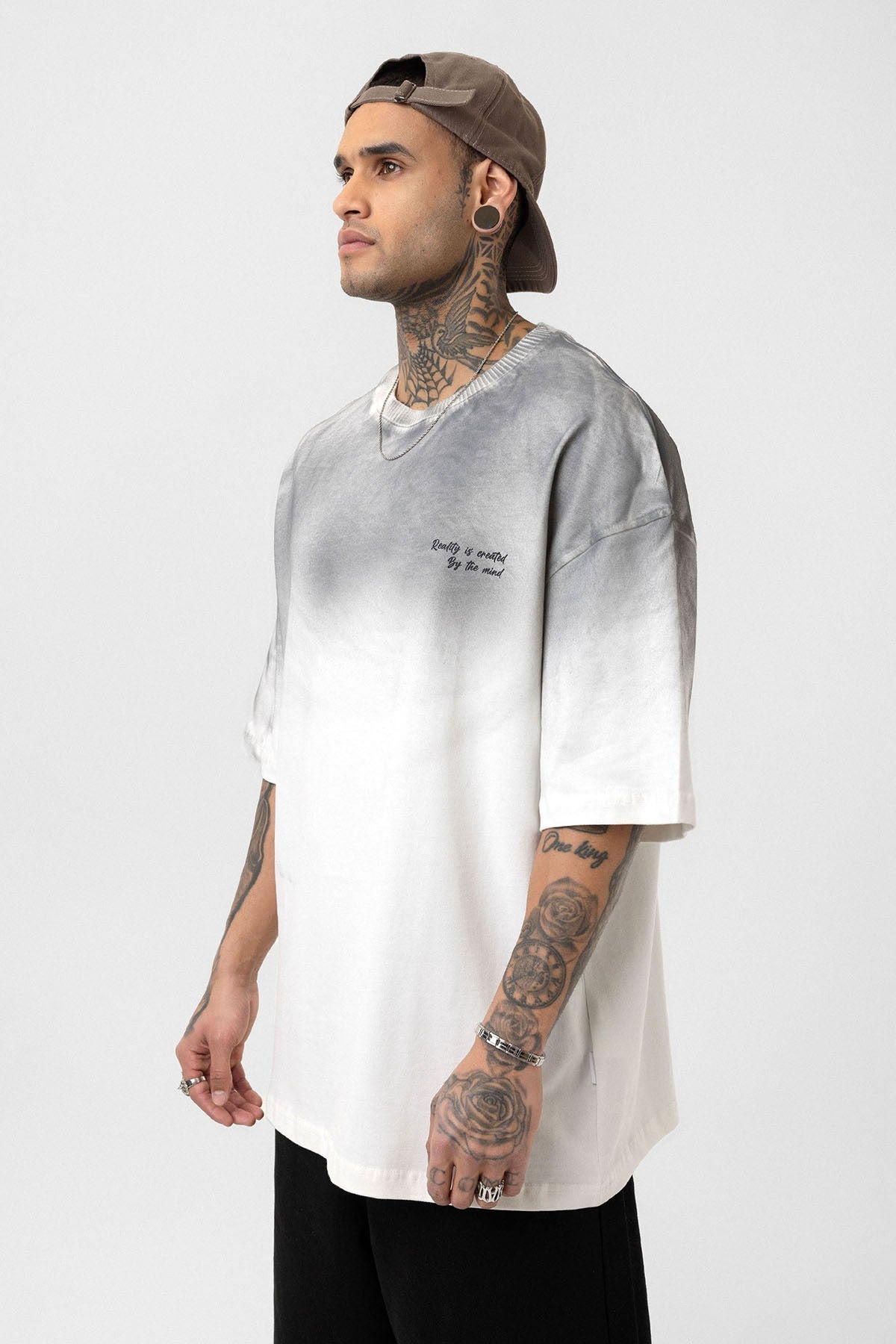 Oversized T-Shirt with Washed-Out Print and Detailed Design