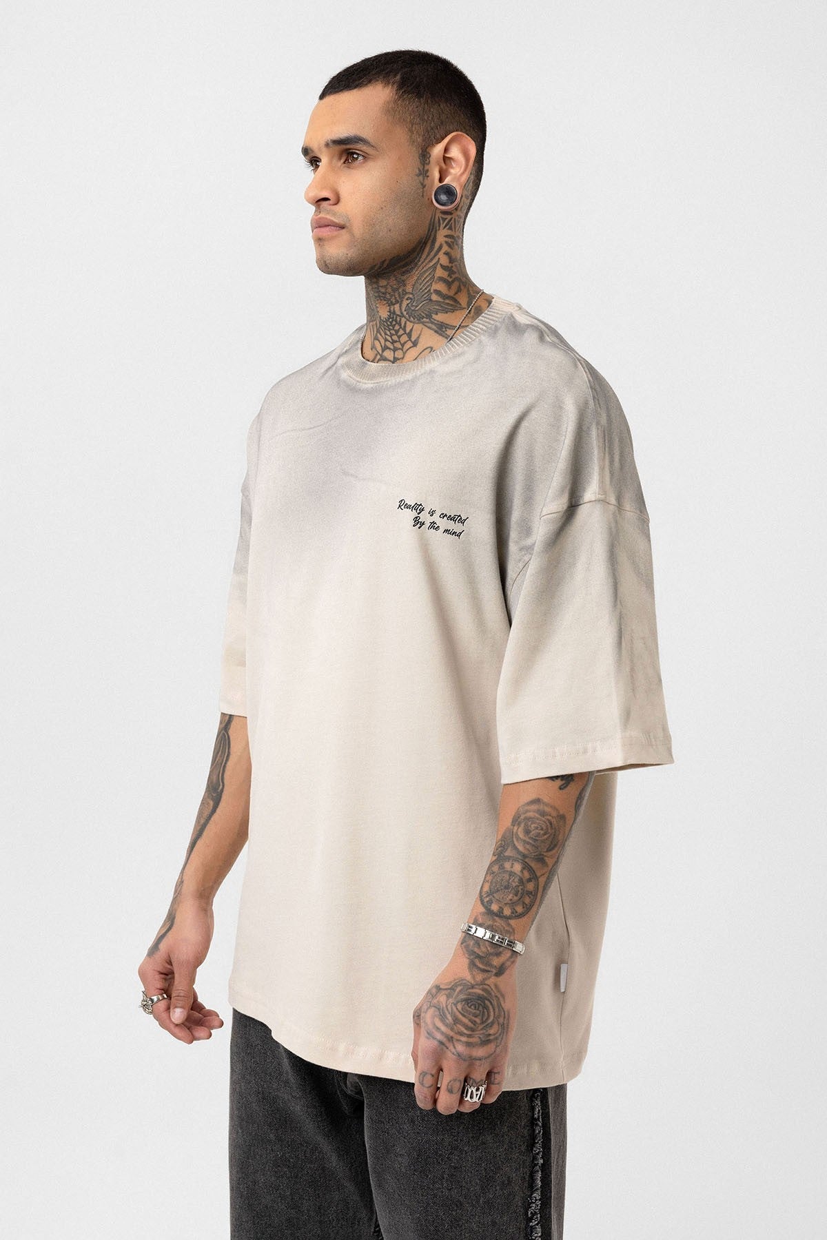 Oversized T-Shirt with Washed-Out Print and Detailed Design