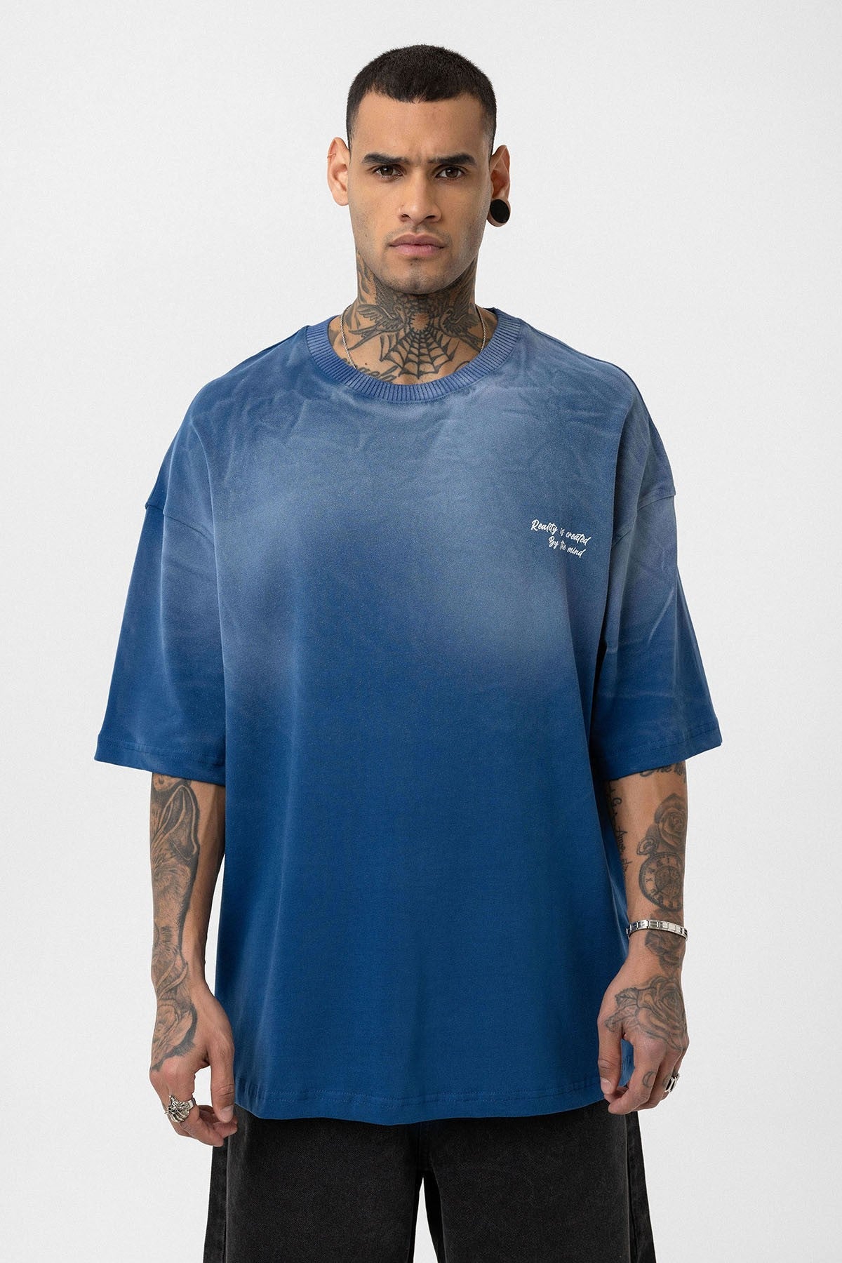 Oversized T-Shirt with Washed-Out Print and Detailed Design