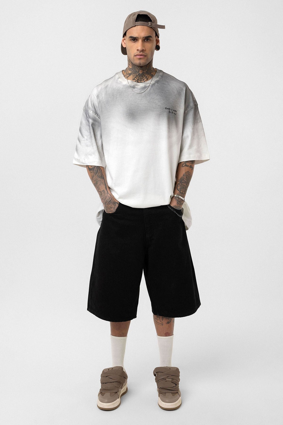 Oversized T-Shirt with Washed-Out Print and Detailed Design