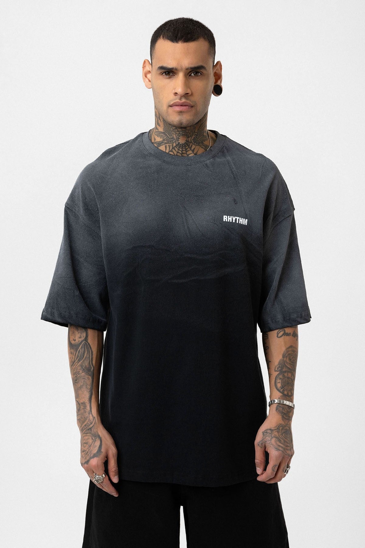 Oversized T-Shirt with Back Print and Washed Finish V70-33