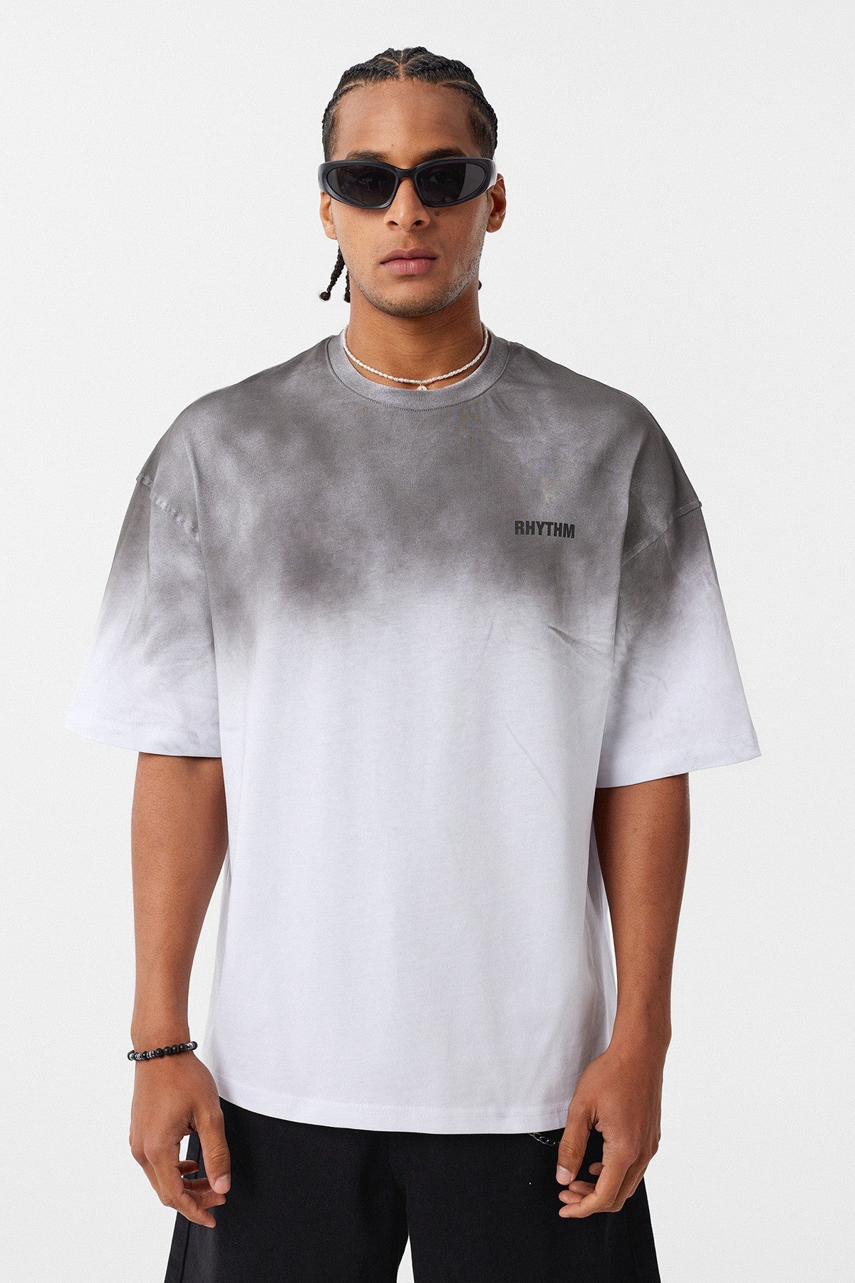 Oversized T-Shirt with Back Print and Washed Finish V70-33