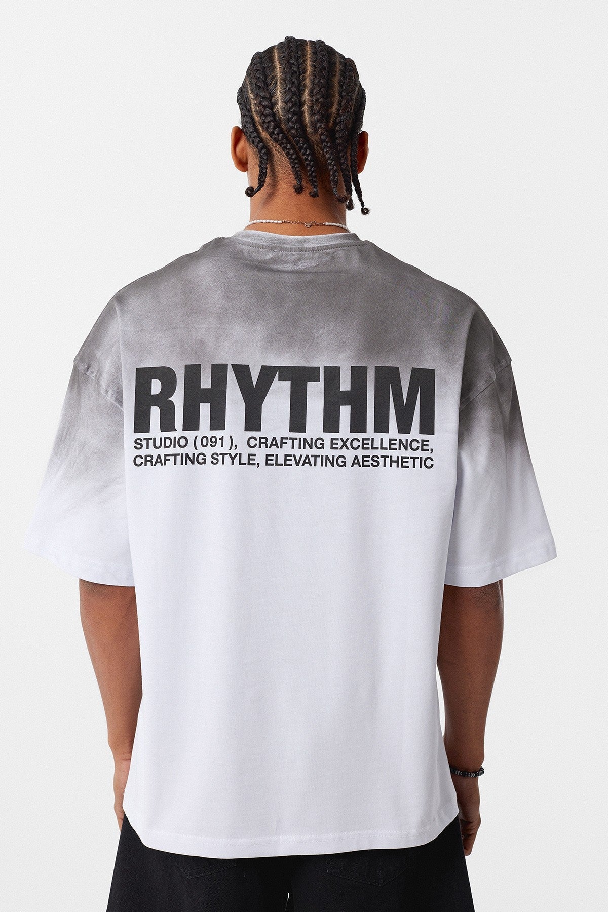 Oversized T-Shirt with Back Print and Washed Finish V70-33
