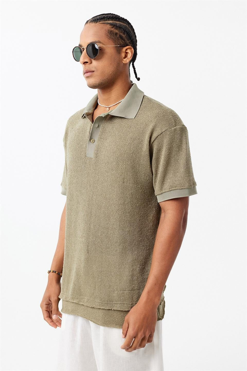 Oversized Polo-Neck Knit T-Shirt