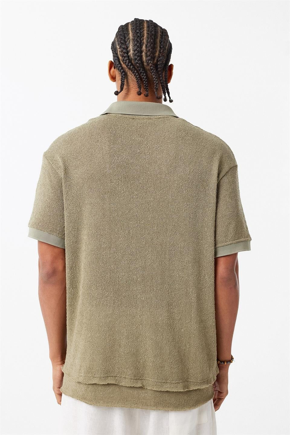 Oversized Polo-Neck Knit T-Shirt