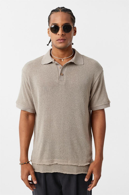 Oversized Polo-Neck Knit T-Shirt