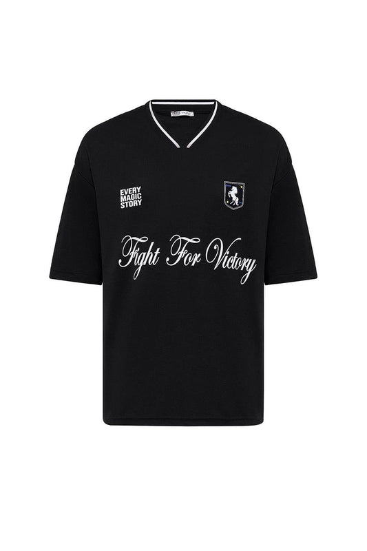 Oversized Printed Jersey T-Shirt, Black