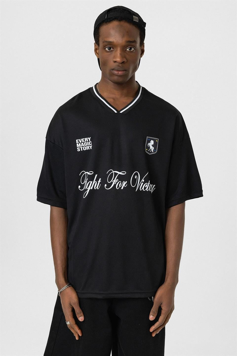 Oversized Printed Jersey T-Shirt, Black